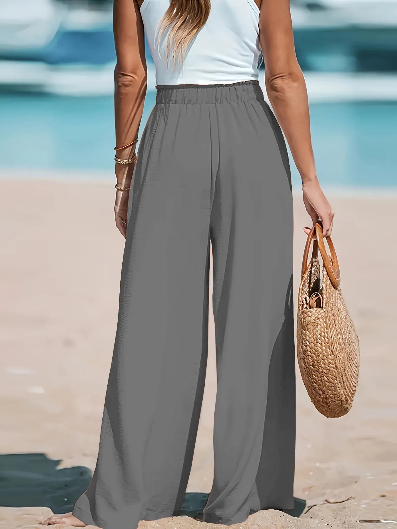 Full Size Drawstring Waist Wide Leg Pants Plus Size - Lookzlike