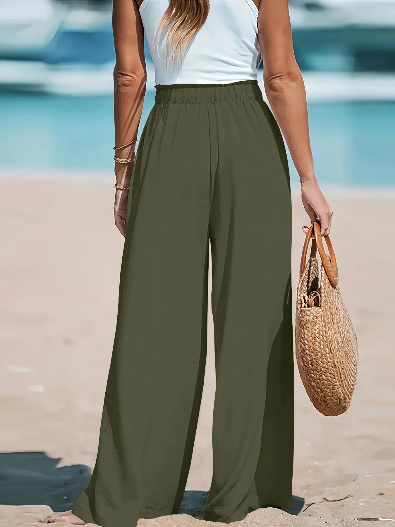 Full Size Drawstring Waist Wide Leg Pants Plus Size - Lookzlike