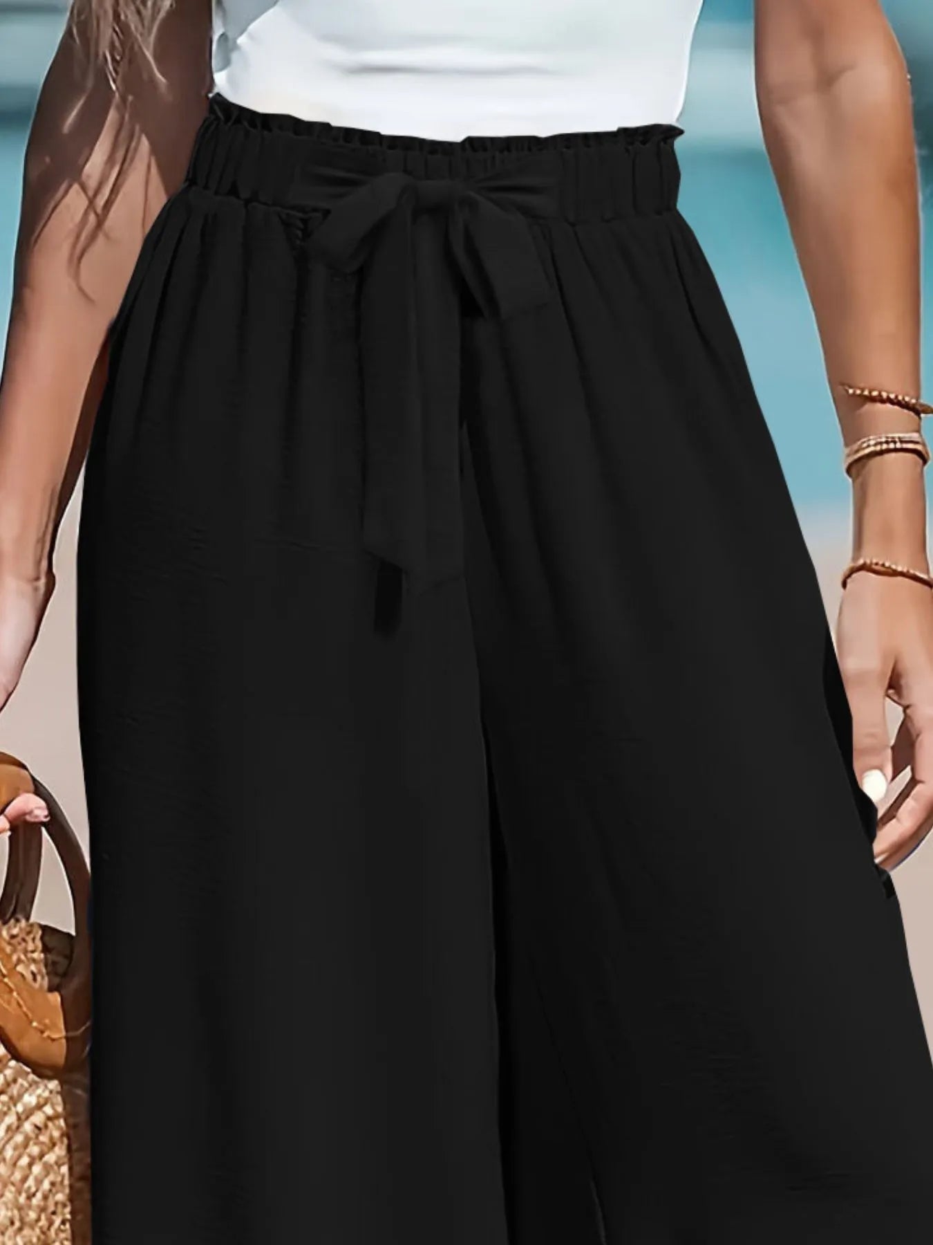 Full Size Drawstring Waist Wide Leg Pants Plus Size - Lookzlike