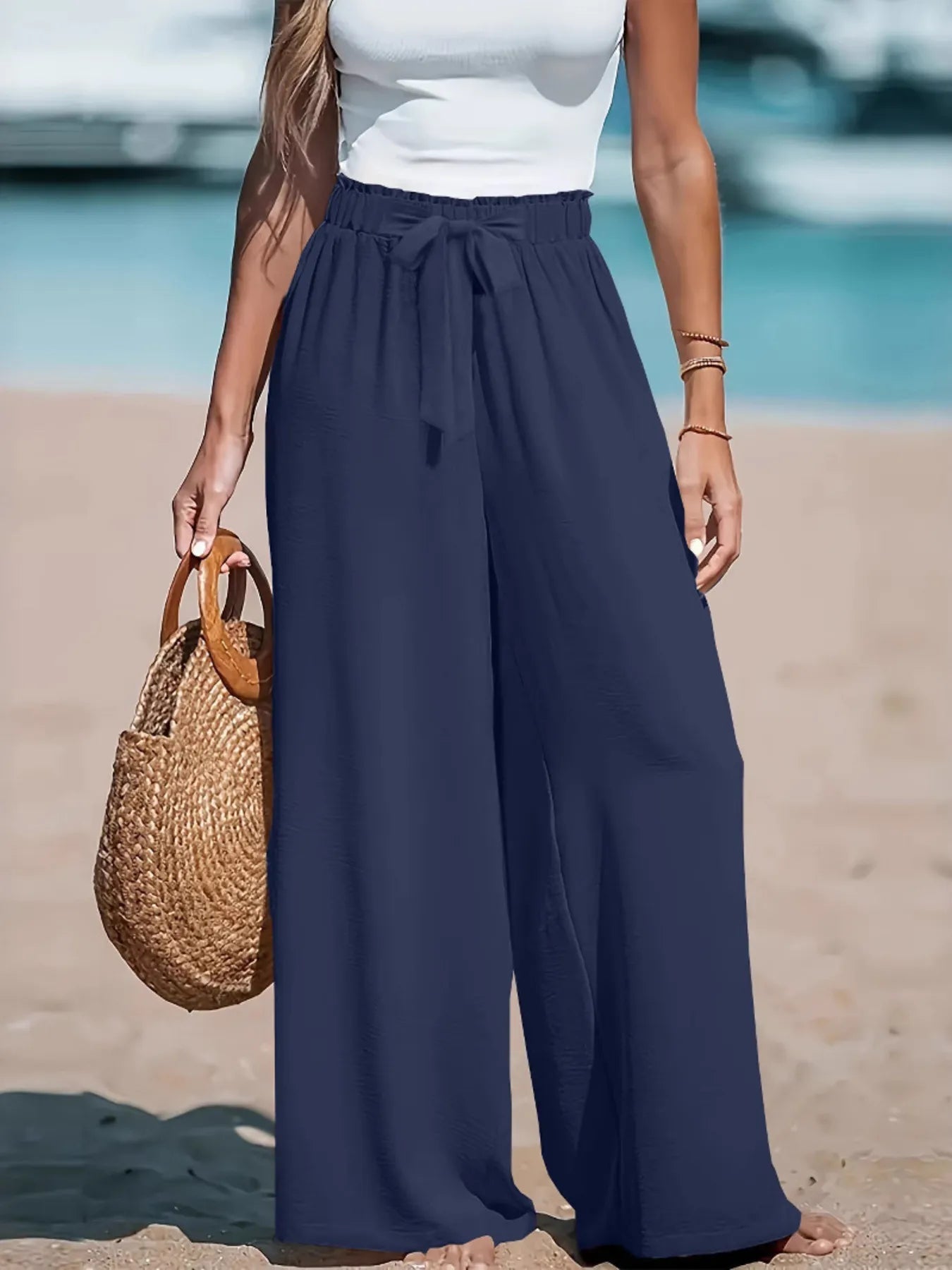 Full Size Drawstring Waist Wide Leg Pants Plus Size - Lookzlike
