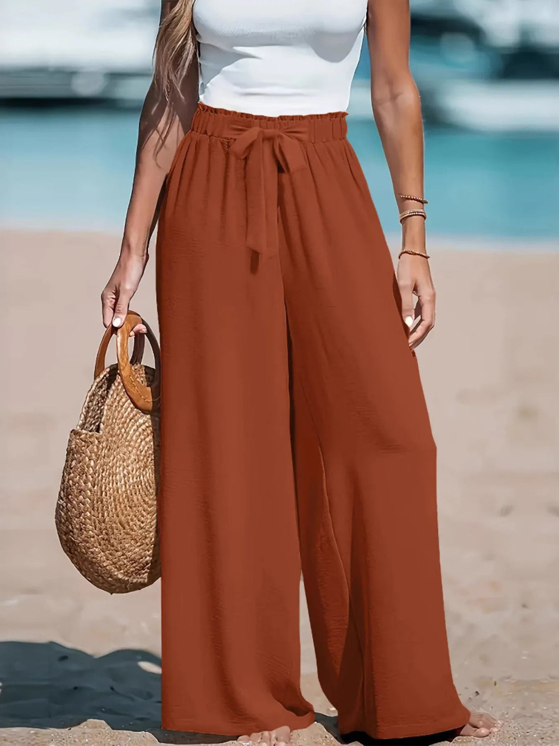 Full Size Drawstring Waist Wide Leg Pants Plus Size - Lookzlike