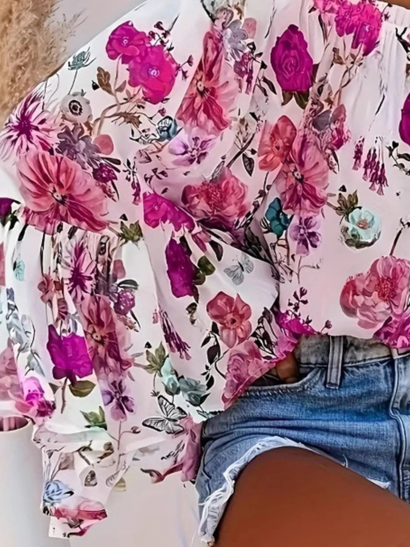 Full Size Floral Off - Shoulder Bell Sleeve Blouse Plus Size designed for comfort and style at Lookzlike