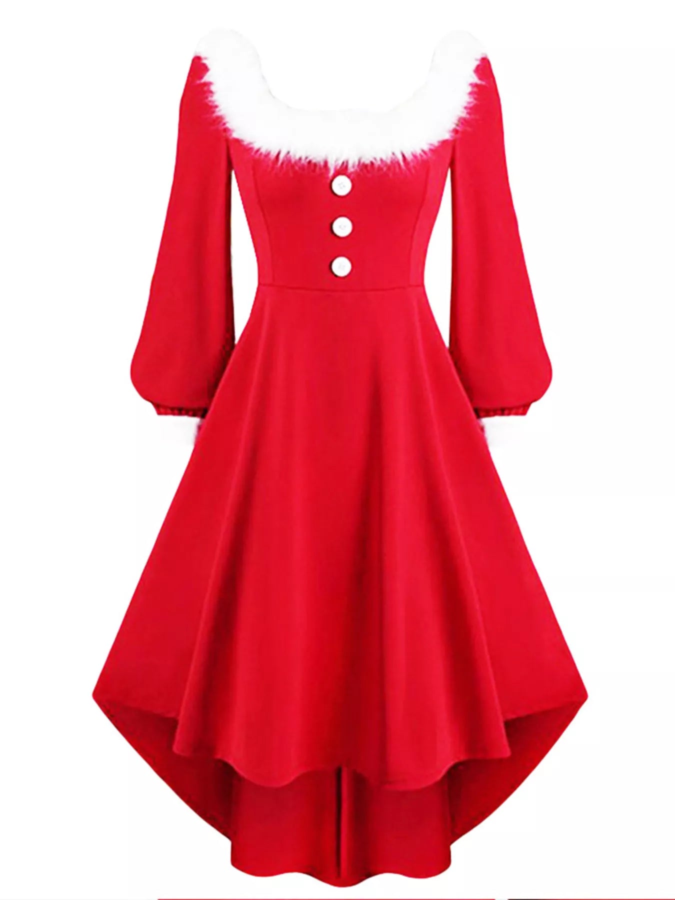 Full Size Fluffy Trim Long Sleeve Christmas Dress Plus Size designed for comfort and style at Lookzlike