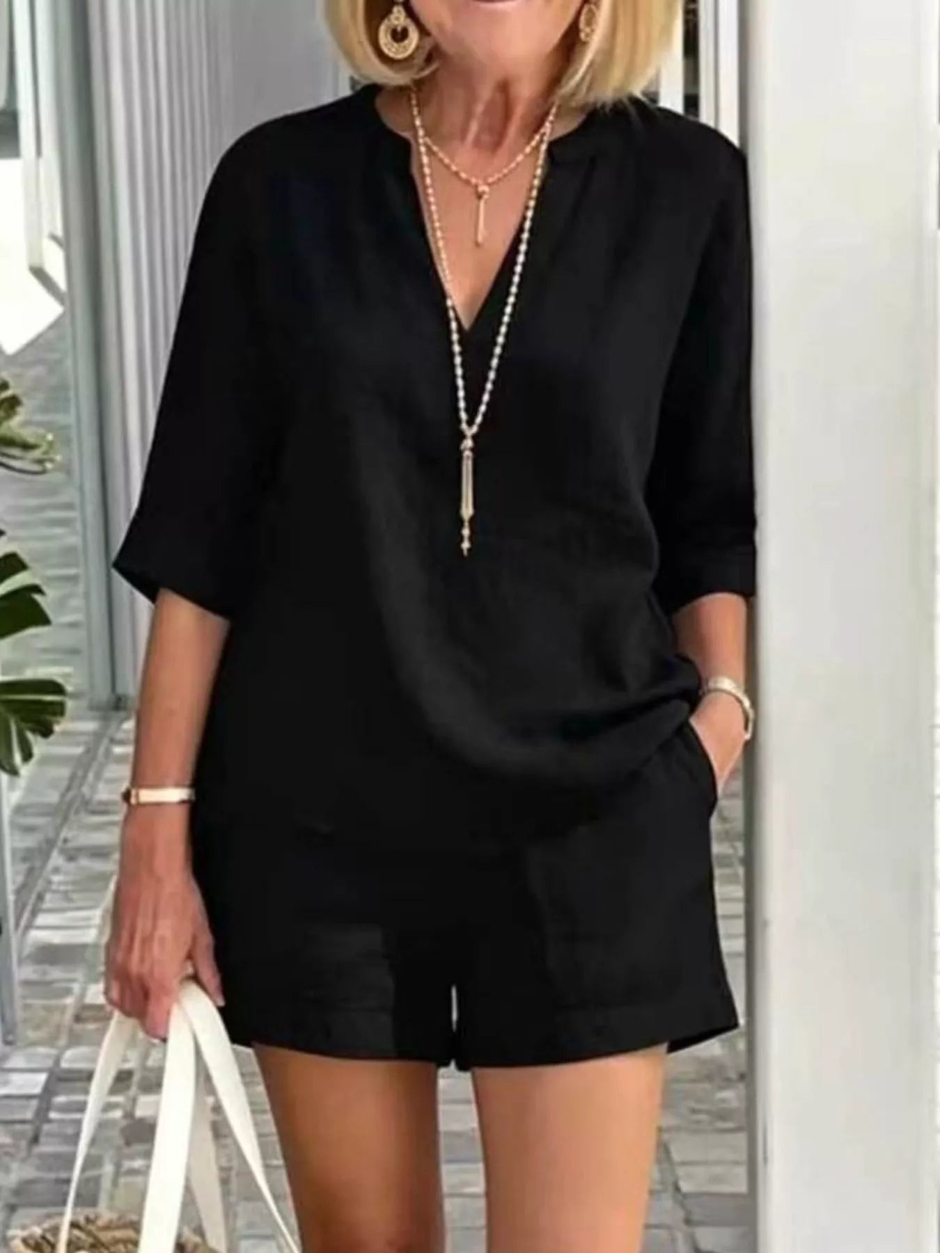 Full Size Half Sleeve Top and Shorts Set Plus Size designed for comfort and style at Lookzlike