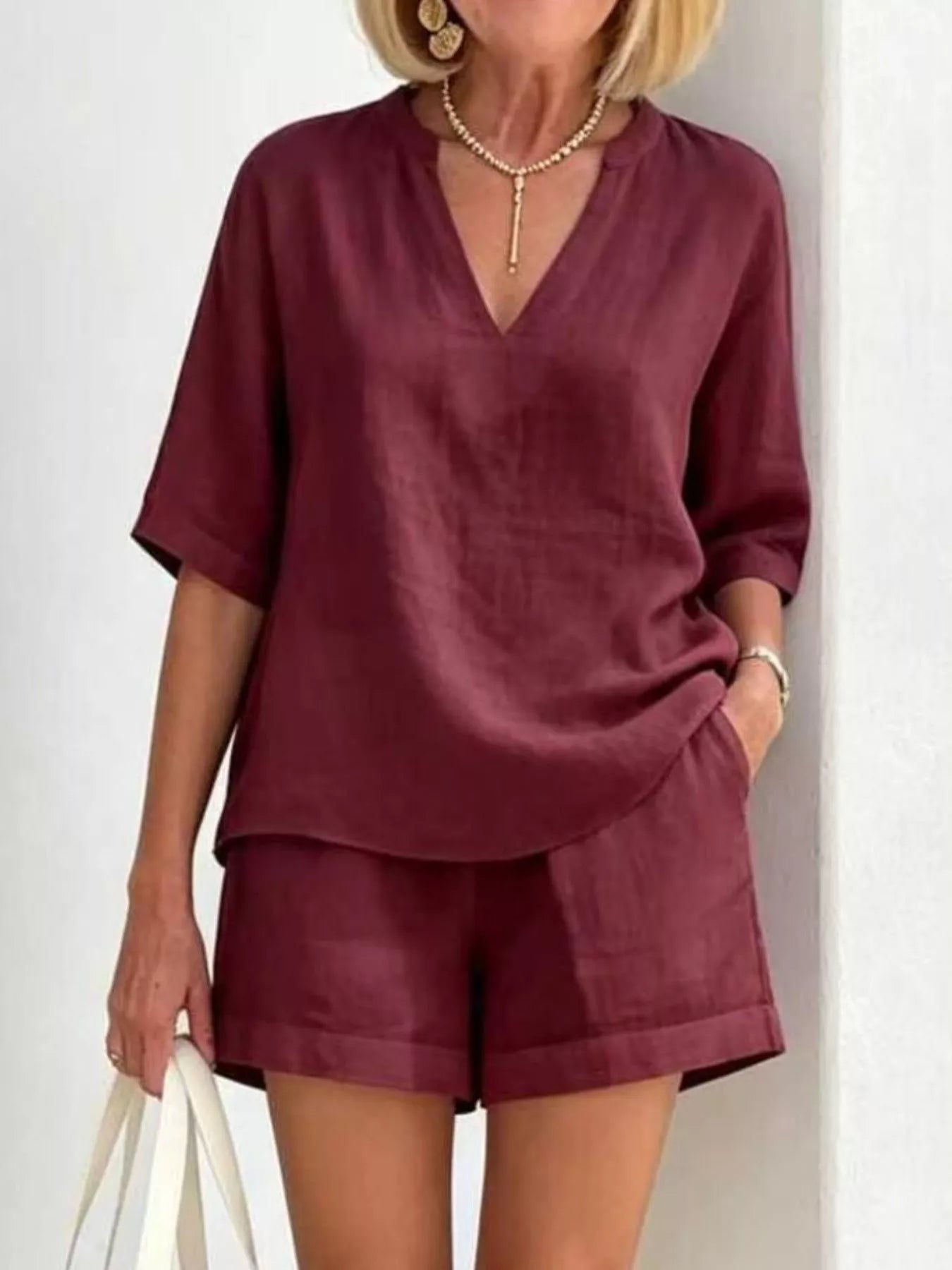 Full Size Half Sleeve Top and Shorts Set Plus Size designed for comfort and style at Lookzlike