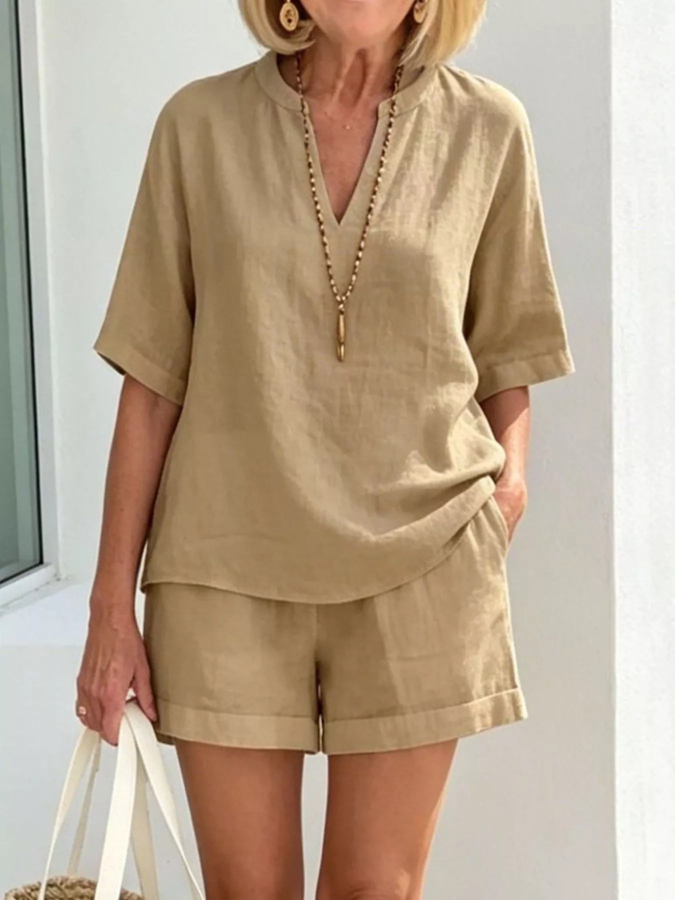 Full Size Half Sleeve Top and Shorts Set Plus Size designed for comfort and style at Lookzlike