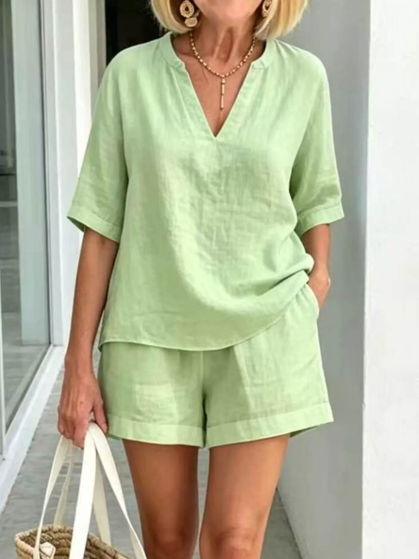 Full Size Half Sleeve Top and Shorts Set Plus Size designed for comfort and style at Lookzlike