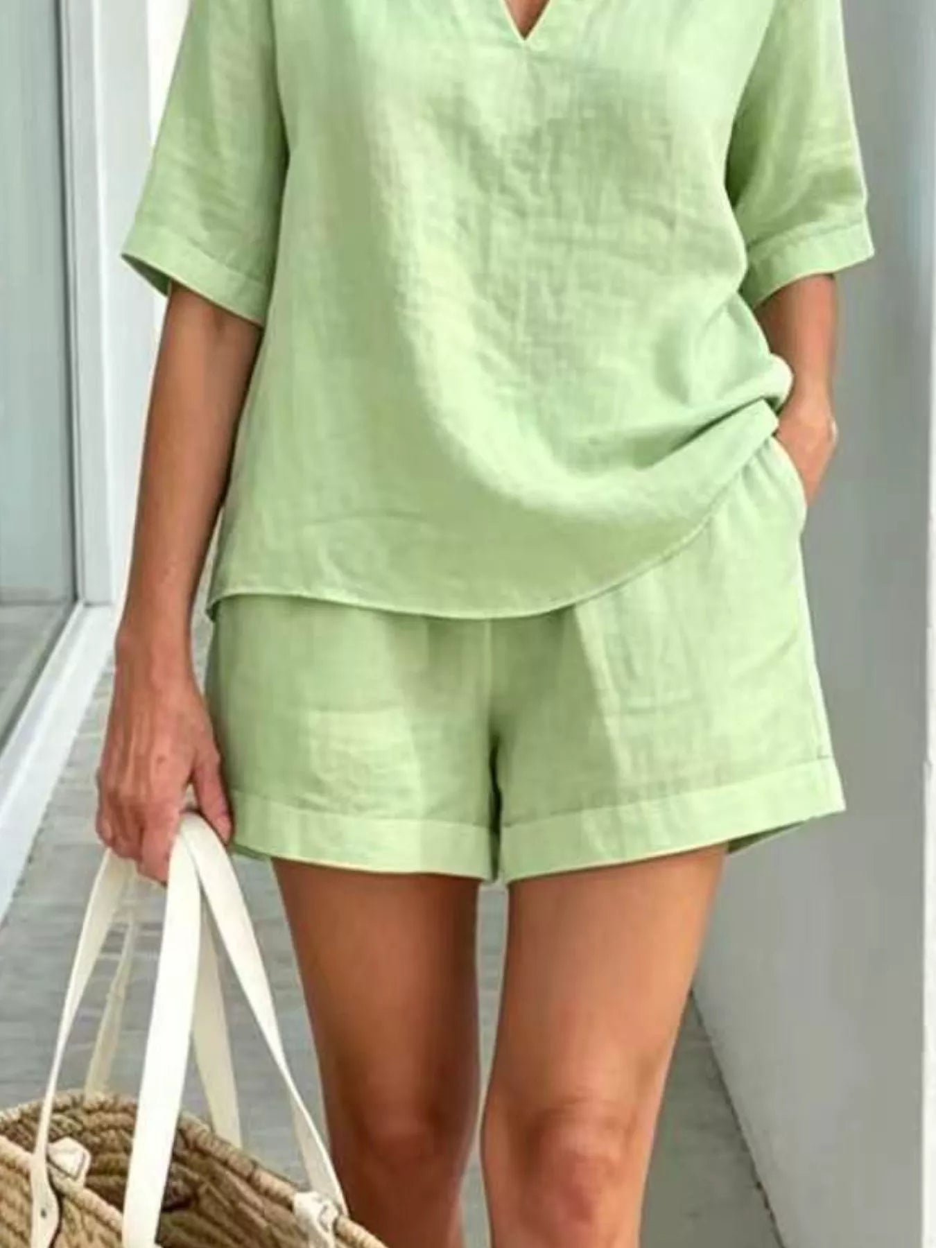 Full Size Half Sleeve Top and Shorts Set Plus Size designed for comfort and style at Lookzlike