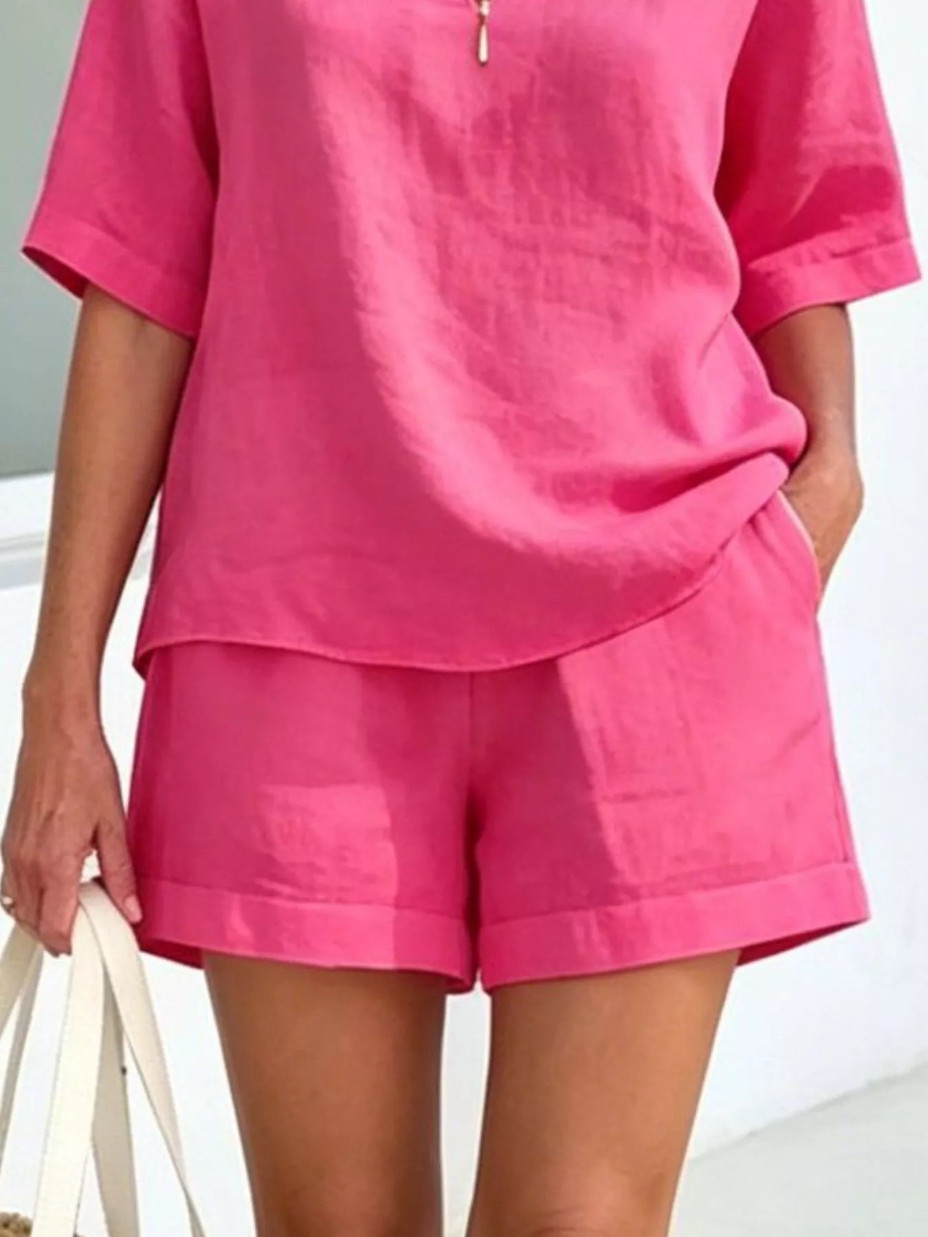 Full Size Half Sleeve Top and Shorts Set Plus Size designed for comfort and style at Lookzlike