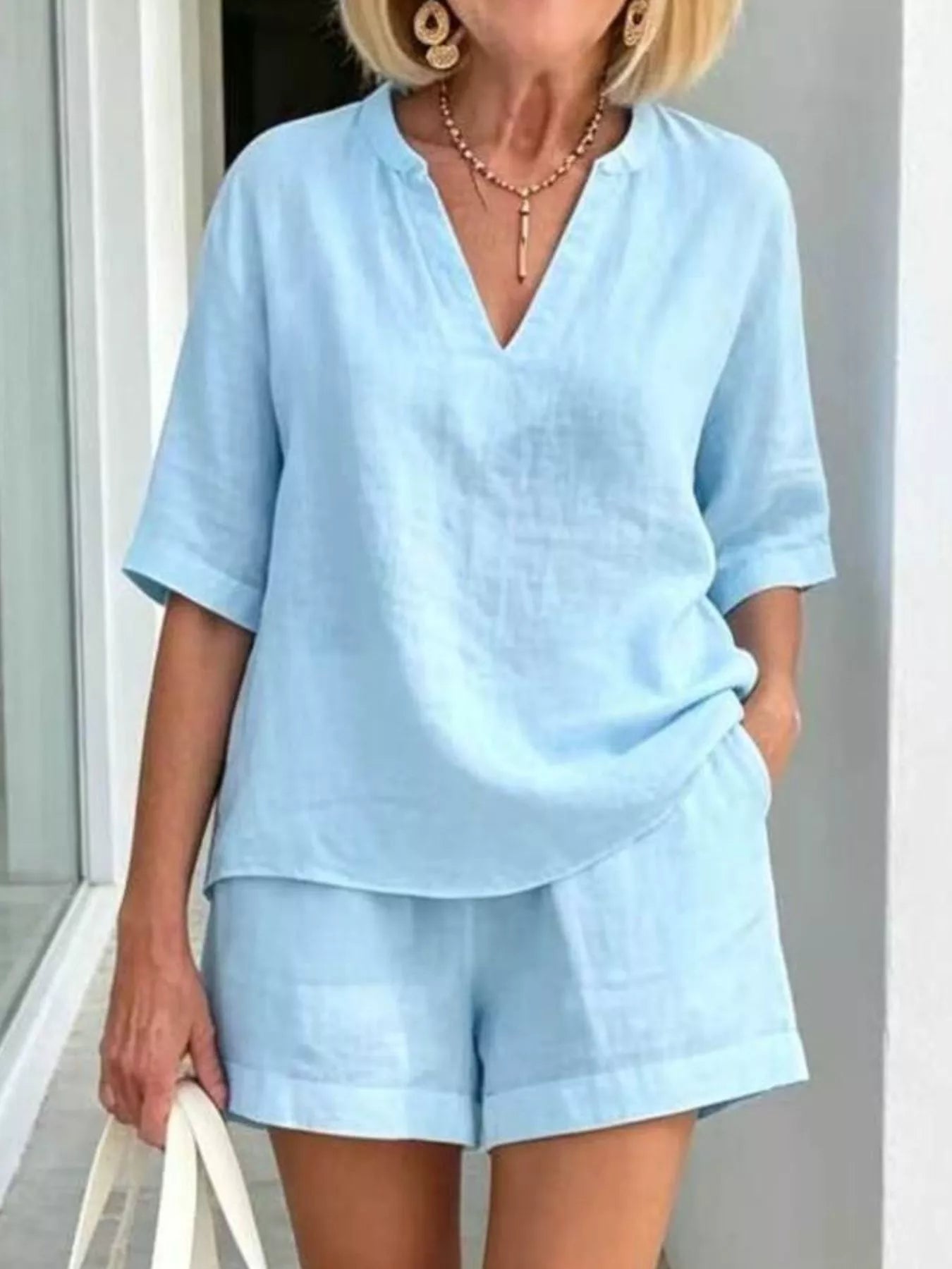 Full Size Half Sleeve Top and Shorts Set Plus Size designed for comfort and style at Lookzlike