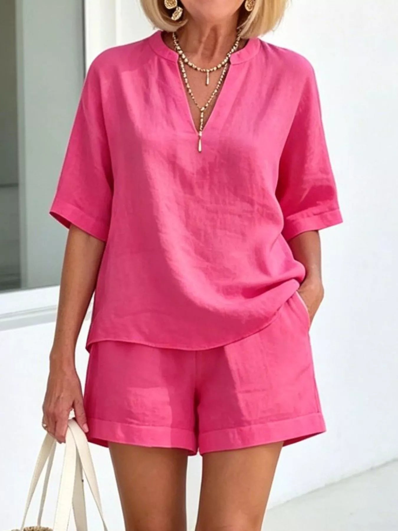 Full Size Half Sleeve Top and Shorts Set Plus Size designed for comfort and style at Lookzlike