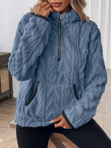 Full Size Half Zip Kangaroo Pocket Sweatshirt Plus Size designed for comfort and style at Lookzlike
