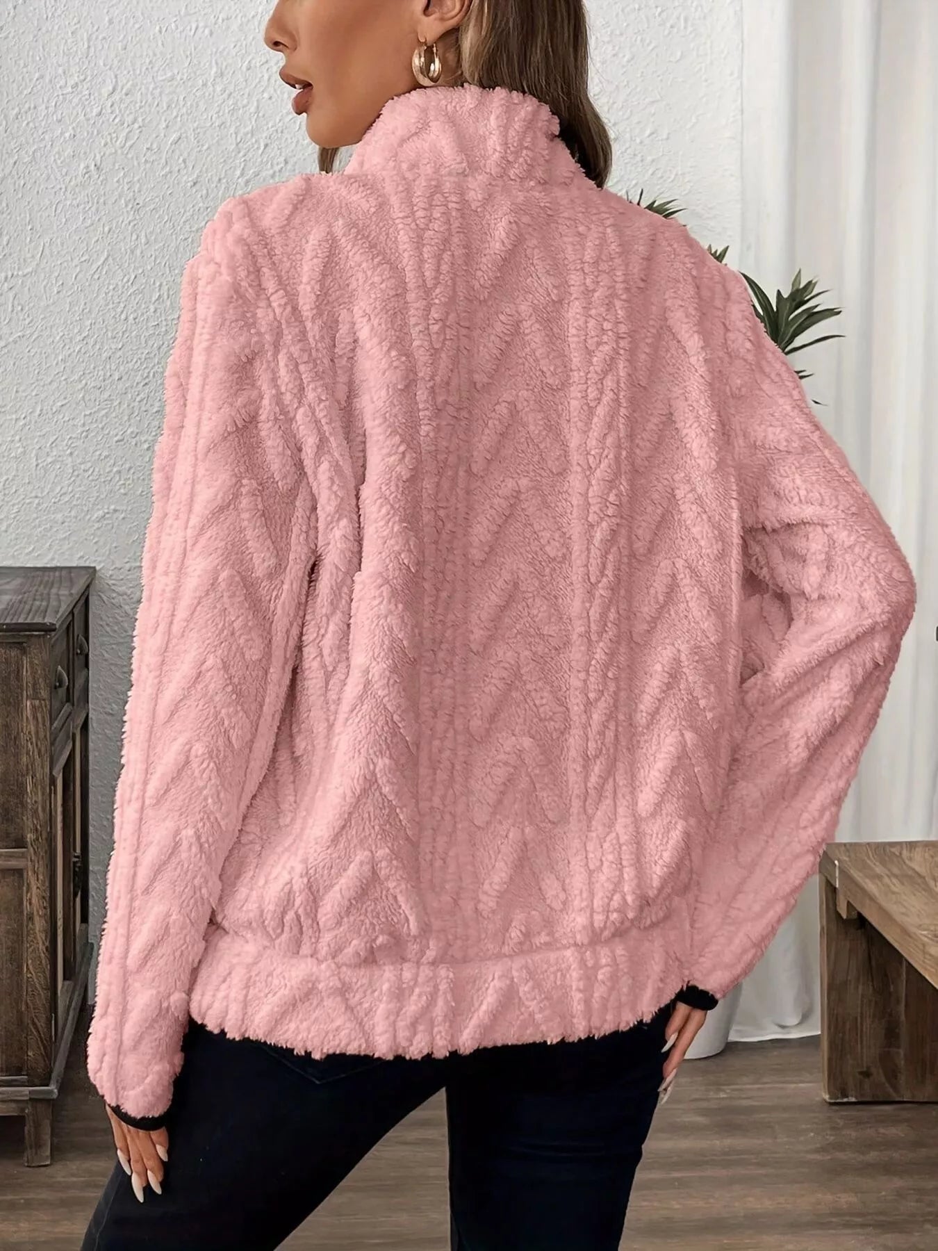 Full Size Half Zip Kangaroo Pocket Sweatshirt Plus Size designed for comfort and style at Lookzlike