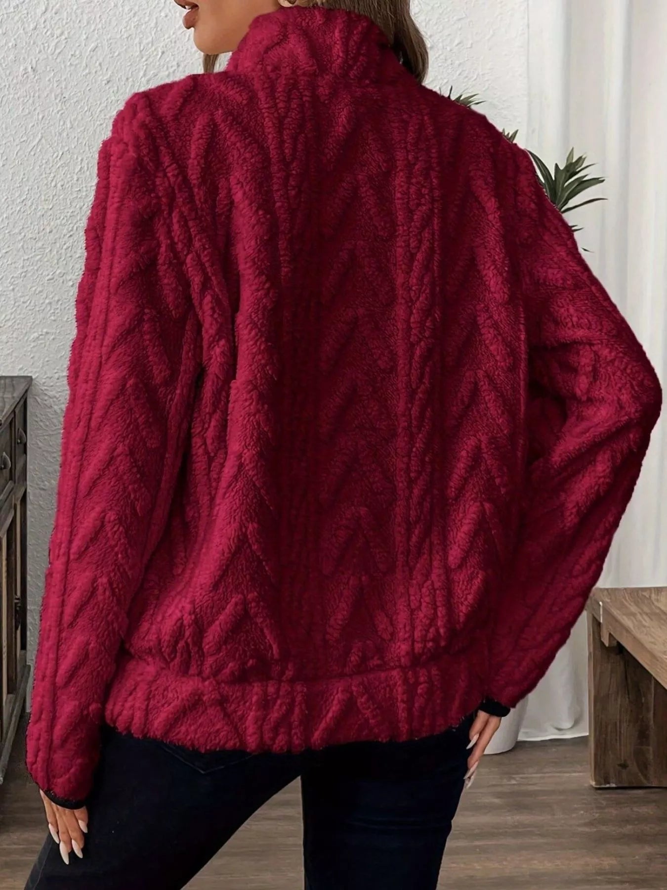 Full Size Half Zip Kangaroo Pocket Sweatshirt Plus Size designed for comfort and style at Lookzlike