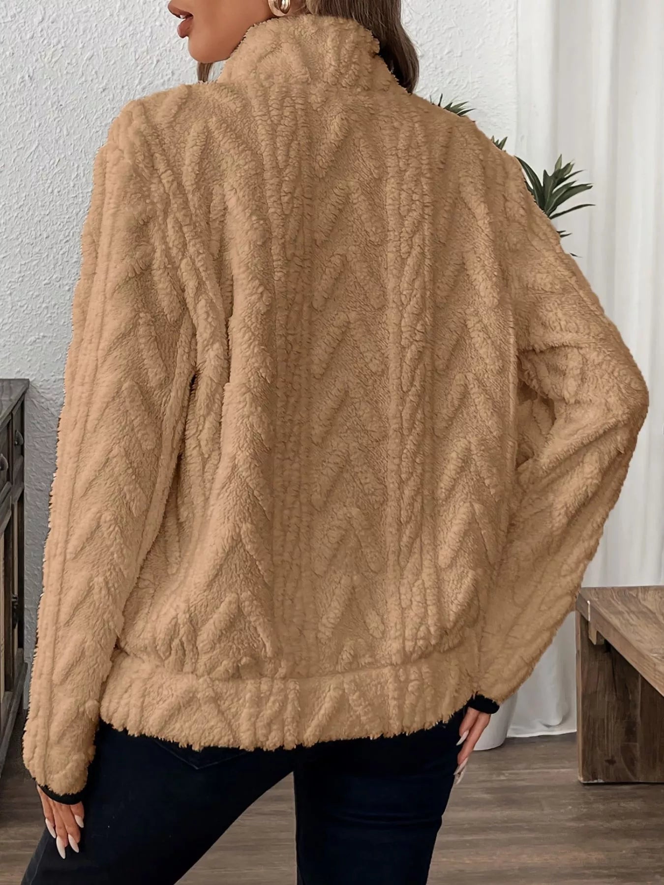 Full Size Half Zip Kangaroo Pocket Sweatshirt Plus Size designed for comfort and style at Lookzlike