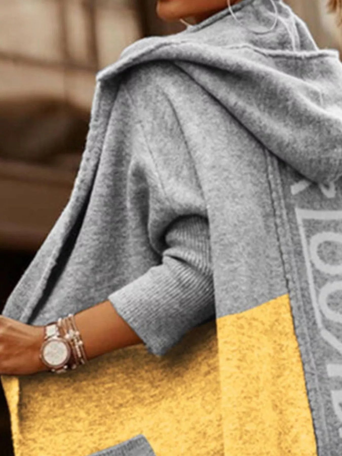 Full Size Hooded Color Block Open Front Cardigan Plus Size designed for comfort and style at Lookzlike