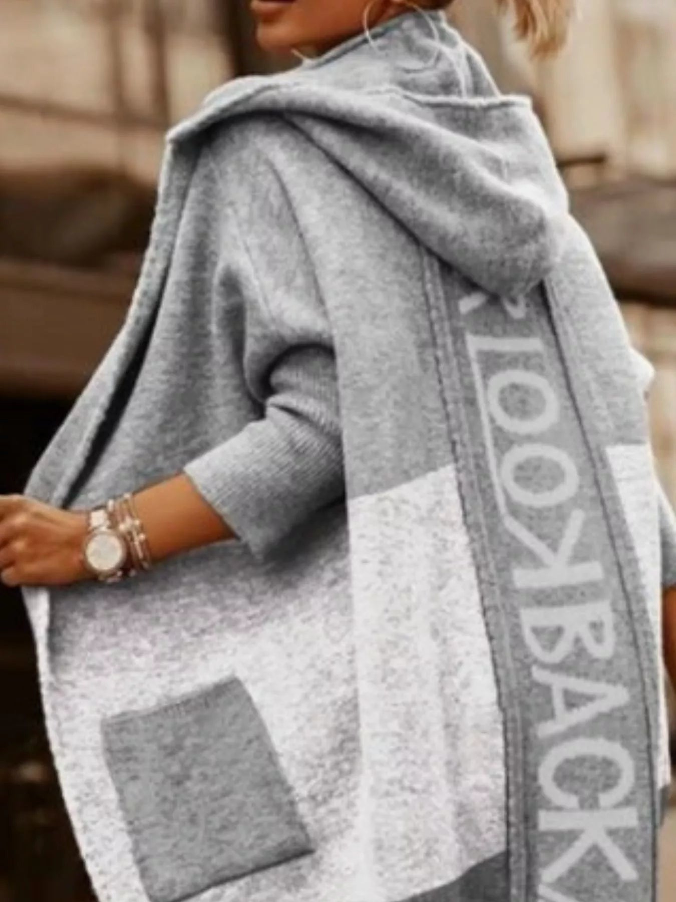 Full Size Hooded Color Block Open Front Cardigan Plus Size designed for comfort and style at Lookzlike