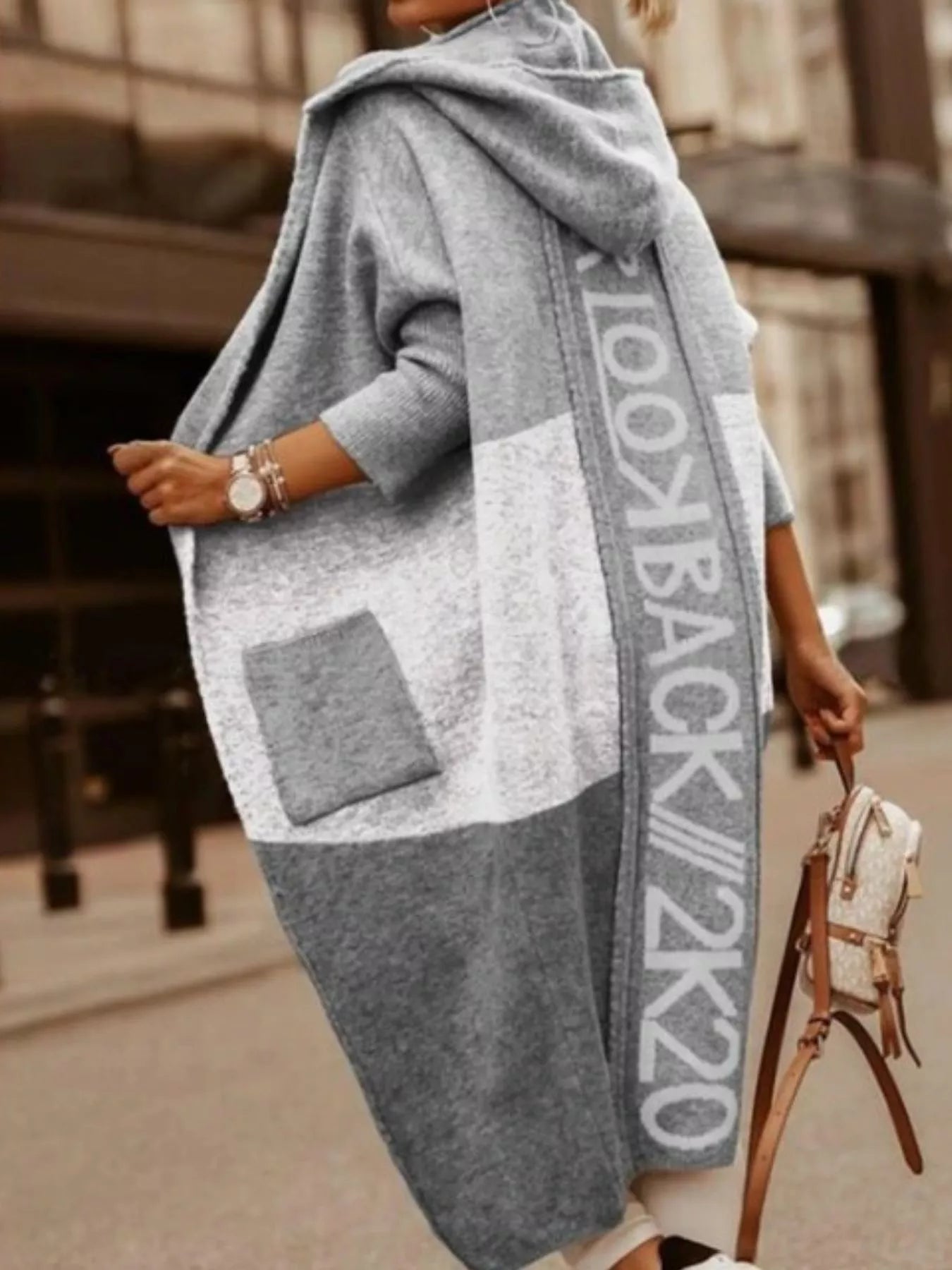 Full Size Hooded Color Block Open Front Cardigan Plus Size designed for comfort and style at Lookzlike