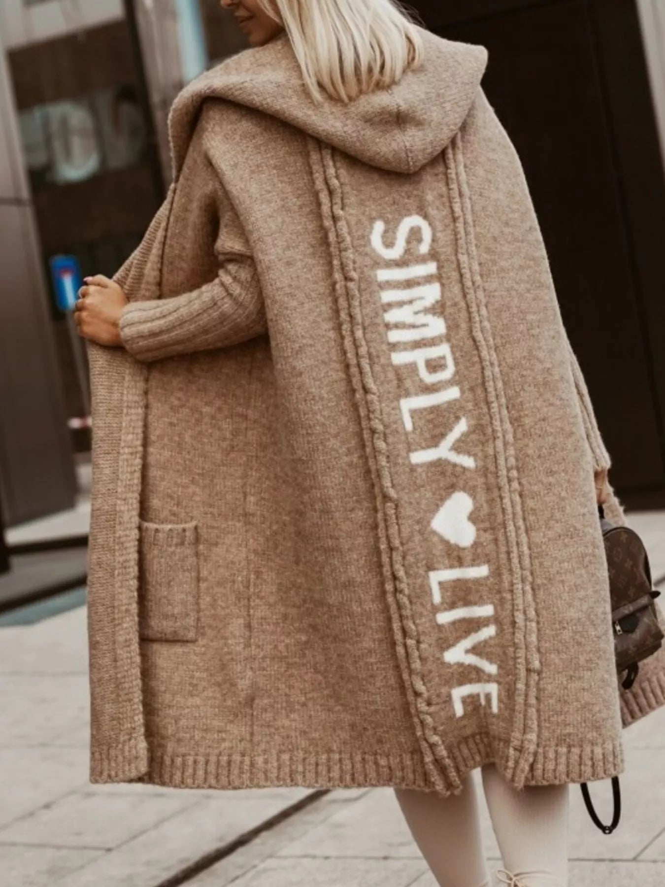 Full Size Hooded Knit Open Front Cardigan Plus Size designed for comfort and style at Lookzlike