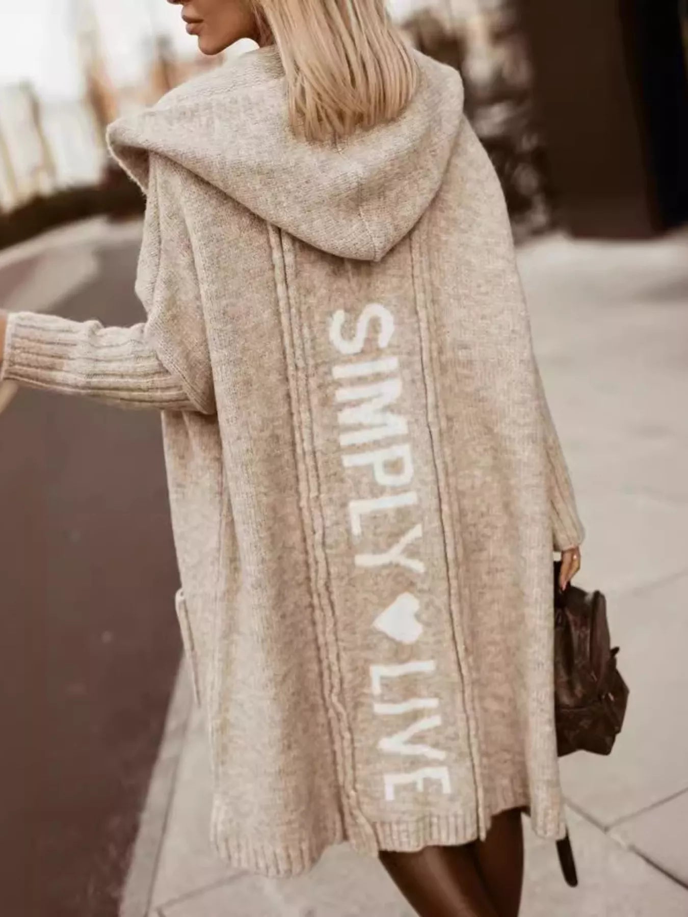 Full Size Hooded Knit Open Front Cardigan Plus Size designed for comfort and style at Lookzlike