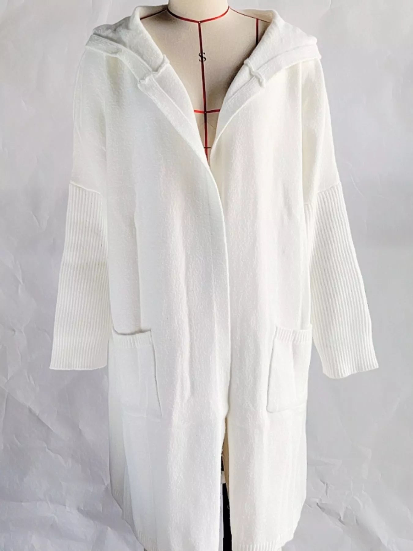 Full Size Hooded Knit Open Front Cardigan Plus Size designed for comfort and style at Lookzlike