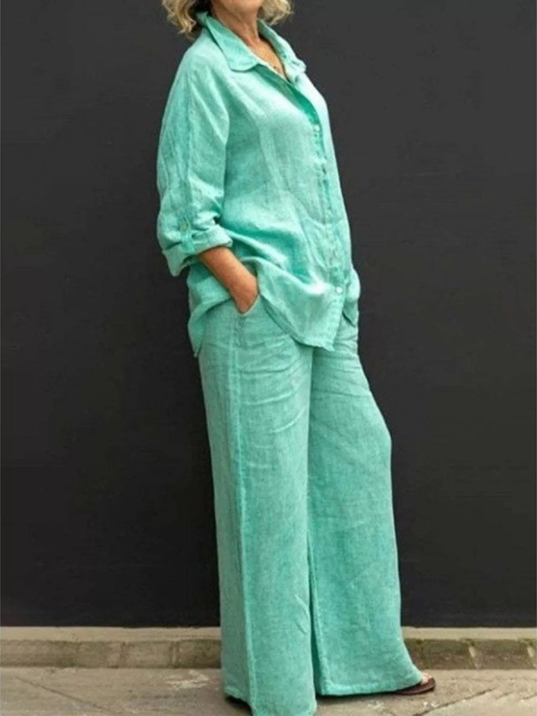 Full Size Long Sleeve Shirt and Pants Set Plus Size designed for comfort and style at Lookzlike