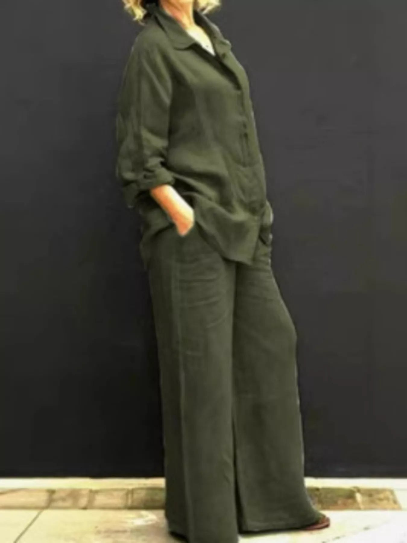 Full Size Long Sleeve Shirt and Pants Set Plus Size designed for comfort and style at Lookzlike
