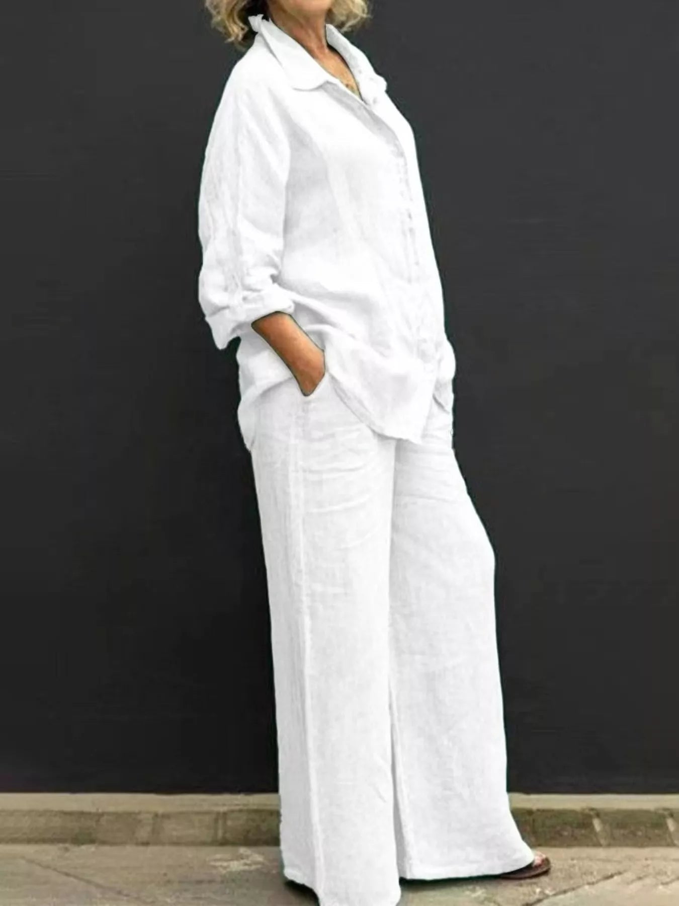 Full Size Long Sleeve Shirt and Pants Set Plus Size designed for comfort and style at Lookzlike