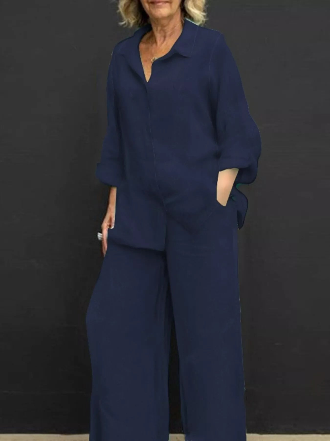 Full Size Long Sleeve Shirt and Pants Set Plus Size designed for comfort and style at Lookzlike