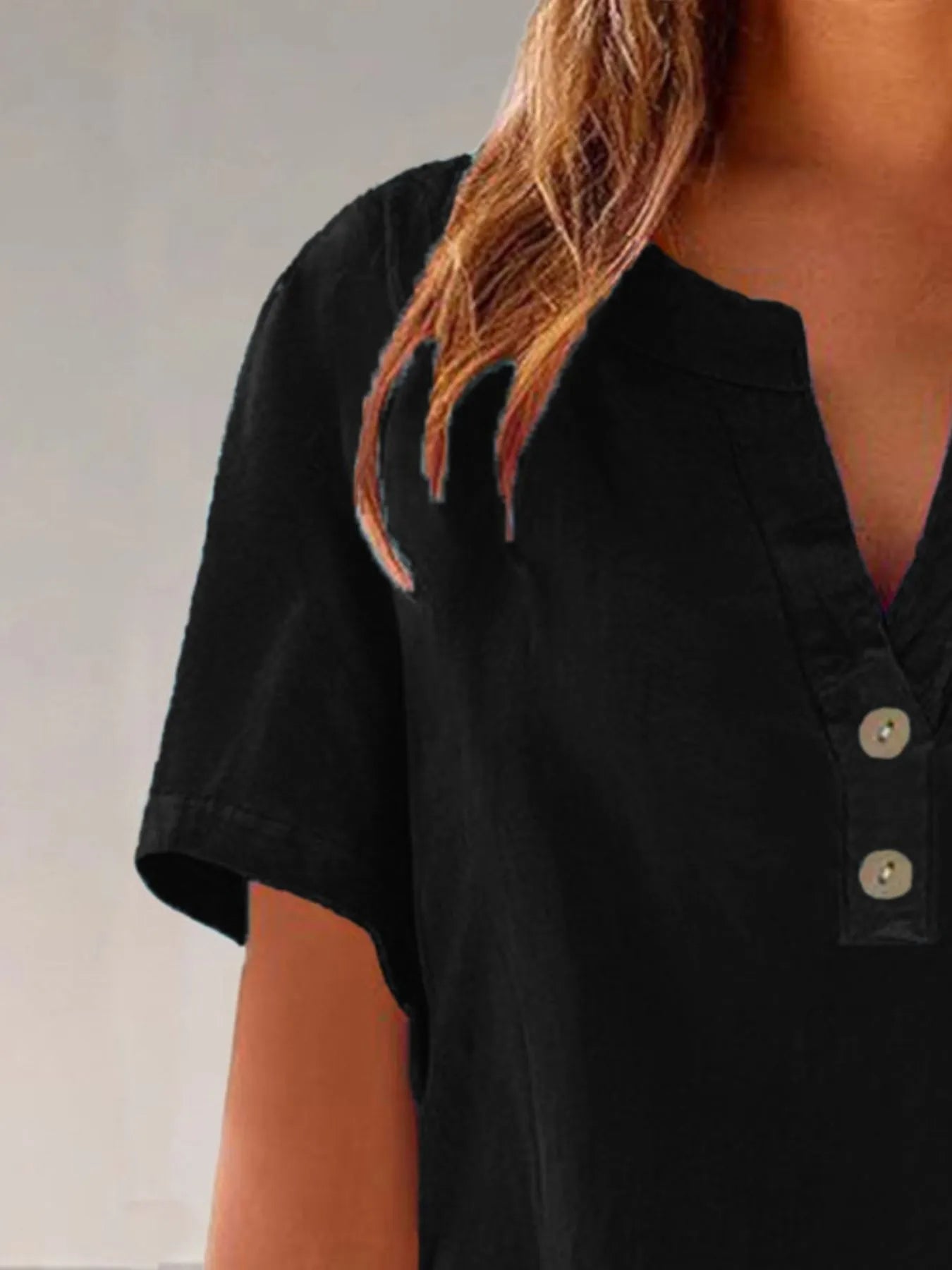 Full Size Notched Short Sleeve Blouse Plus Size - Lookzlike