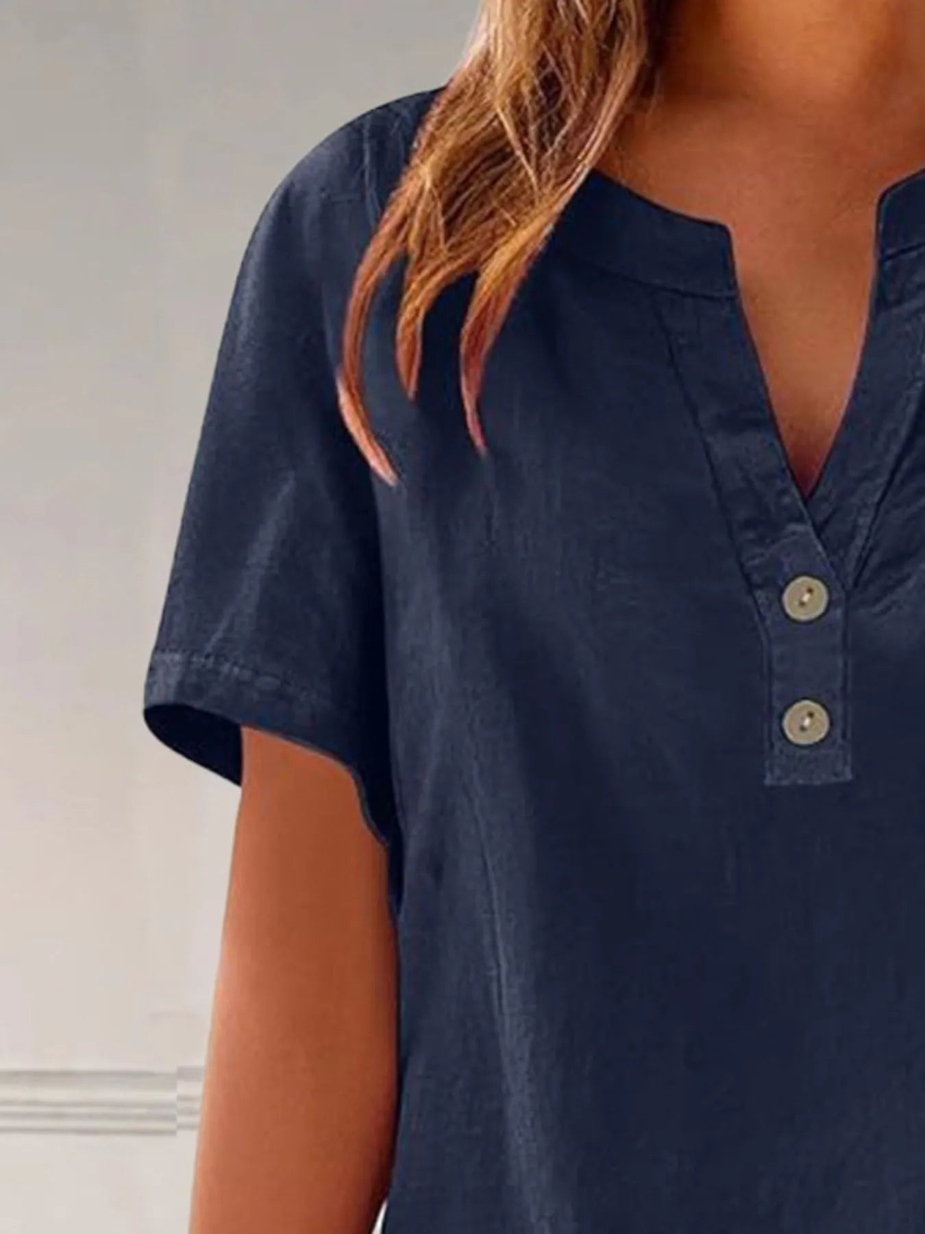 Full Size Notched Short Sleeve Blouse Plus Size - Lookzlike