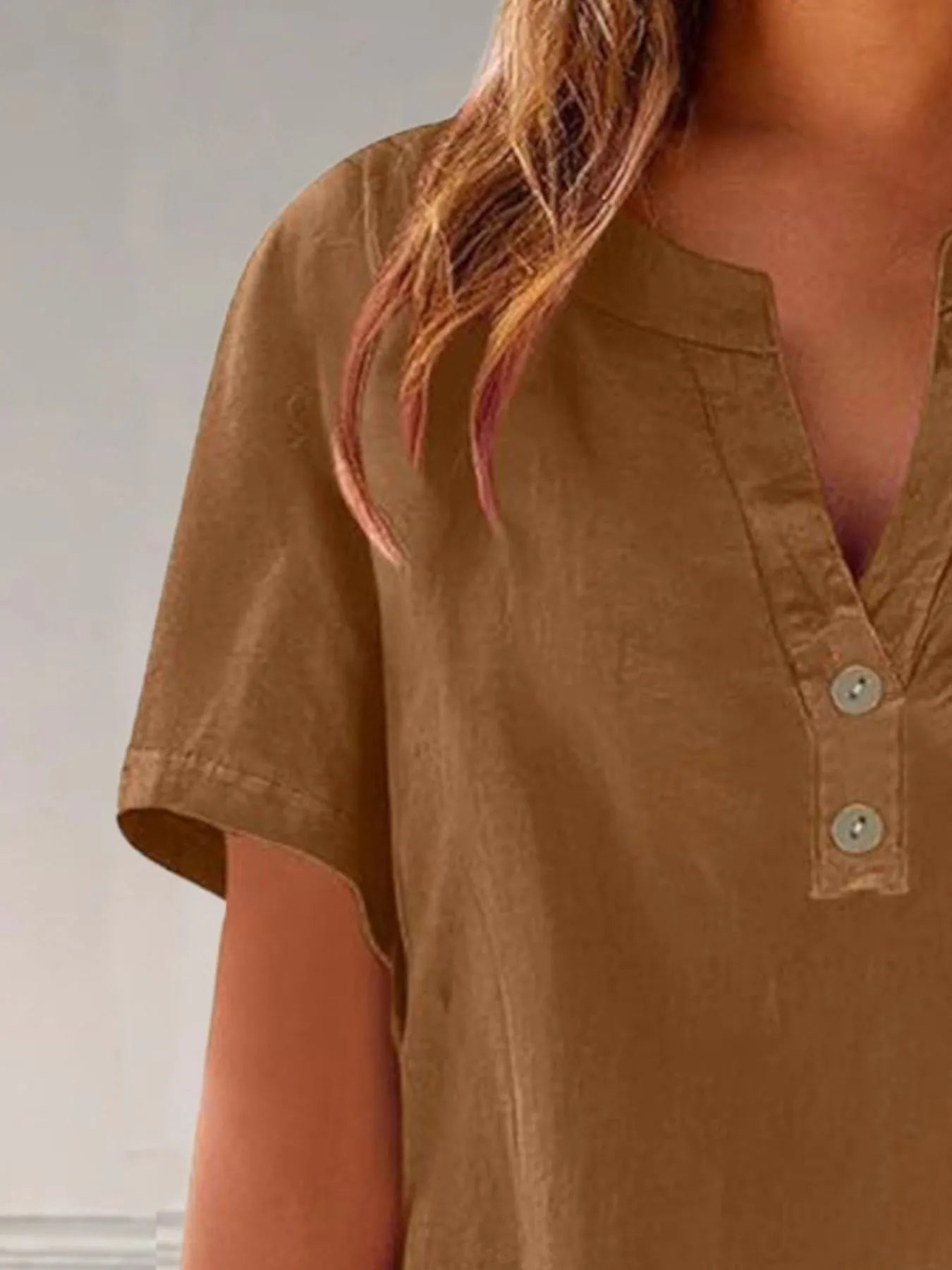 Full Size Notched Short Sleeve Blouse Plus Size - Lookzlike