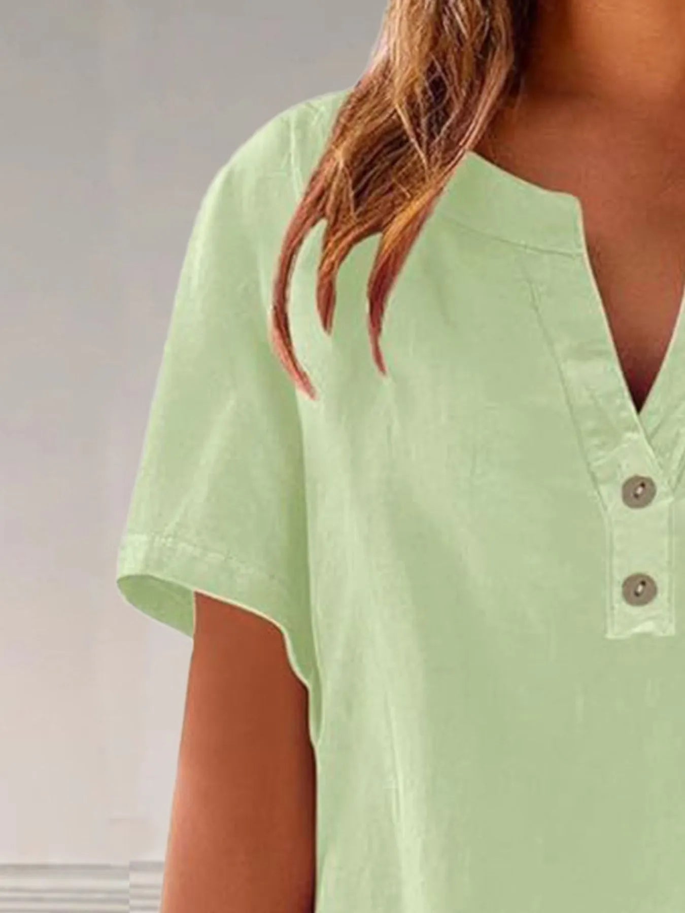 Full Size Notched Short Sleeve Blouse Plus Size - Lookzlike