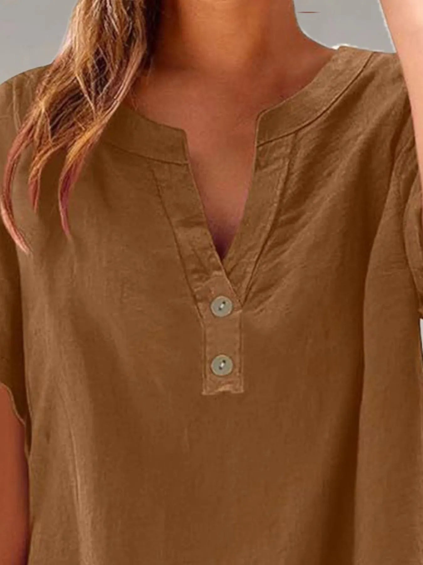 Full Size Notched Short Sleeve Blouse Plus Size - Lookzlike