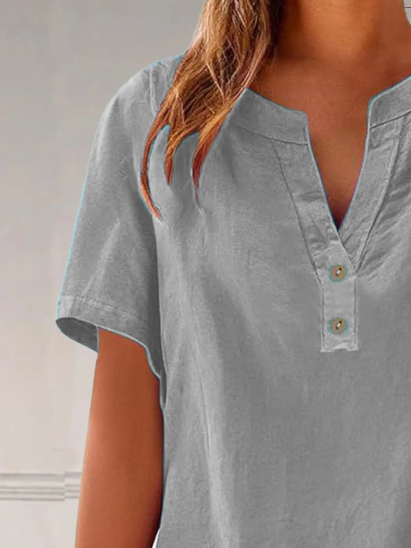 Full Size Notched Short Sleeve Blouse Plus Size - Lookzlike