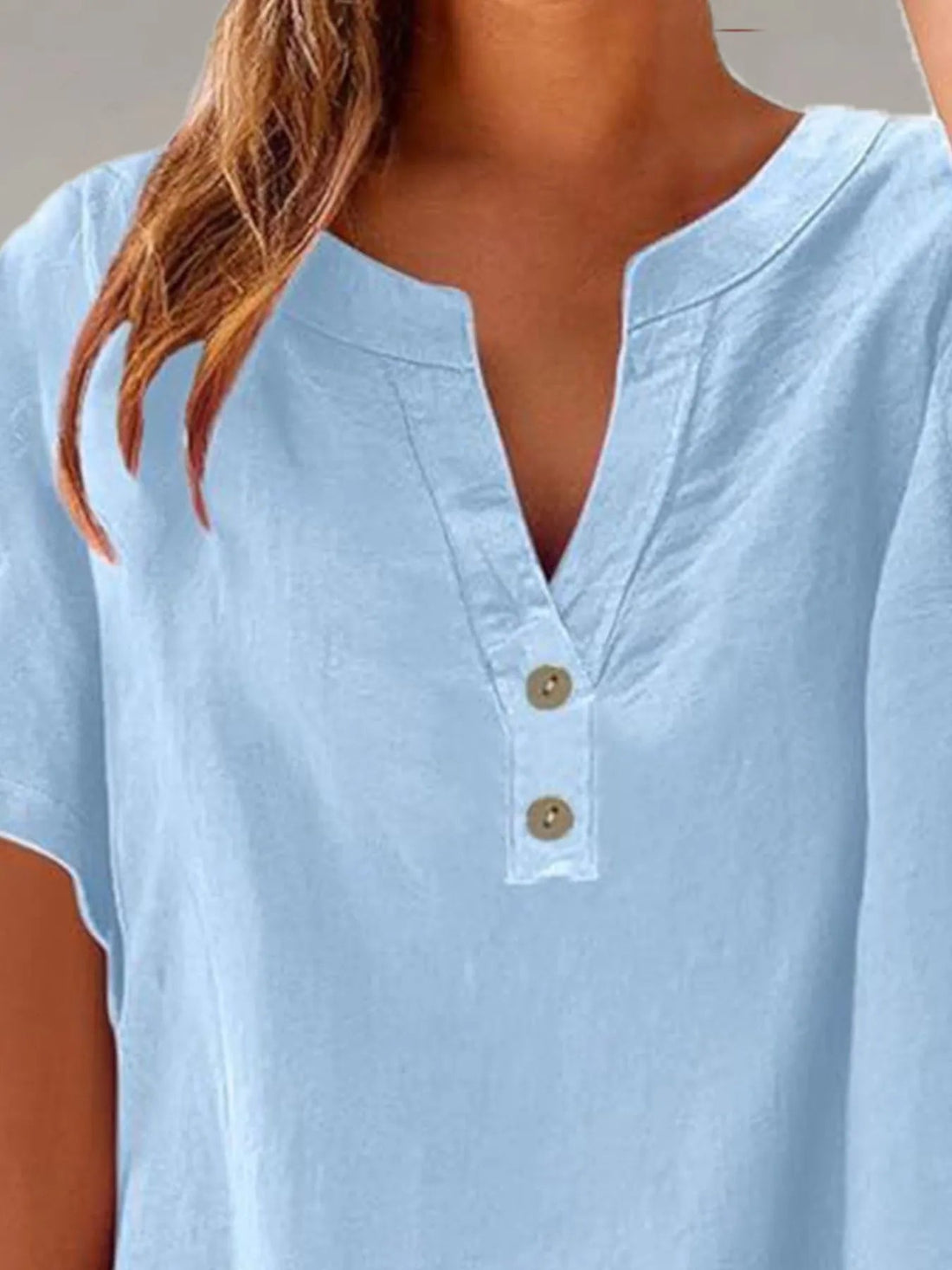 Full Size Notched Short Sleeve Blouse Plus Size - Lookzlike