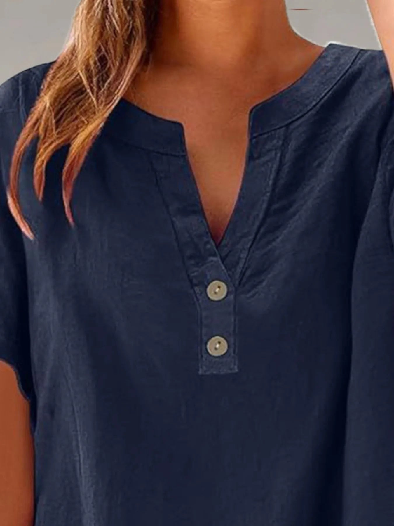 Full Size Notched Short Sleeve Blouse Plus Size - Lookzlike