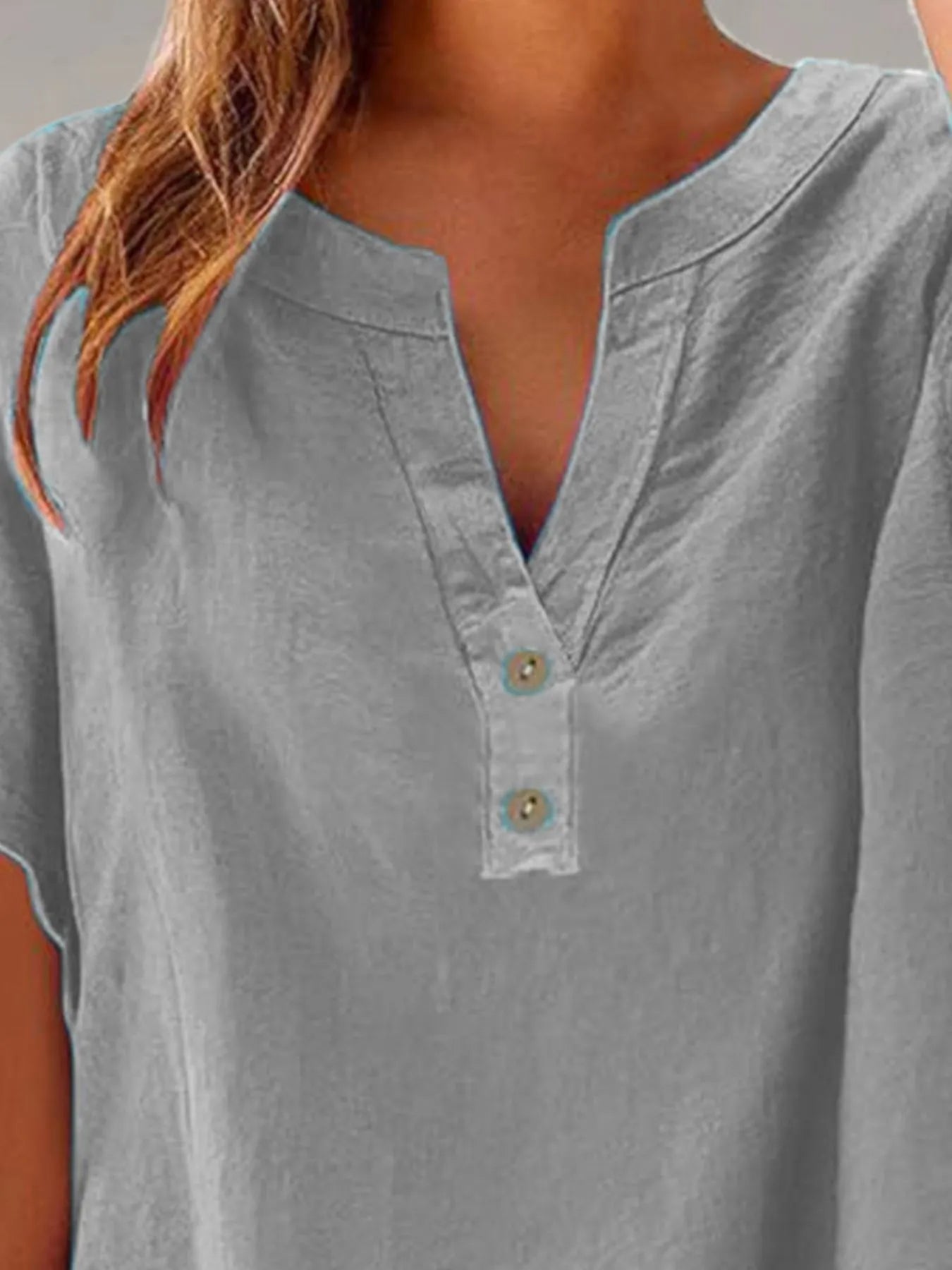 Full Size Notched Short Sleeve Blouse Plus Size - Lookzlike