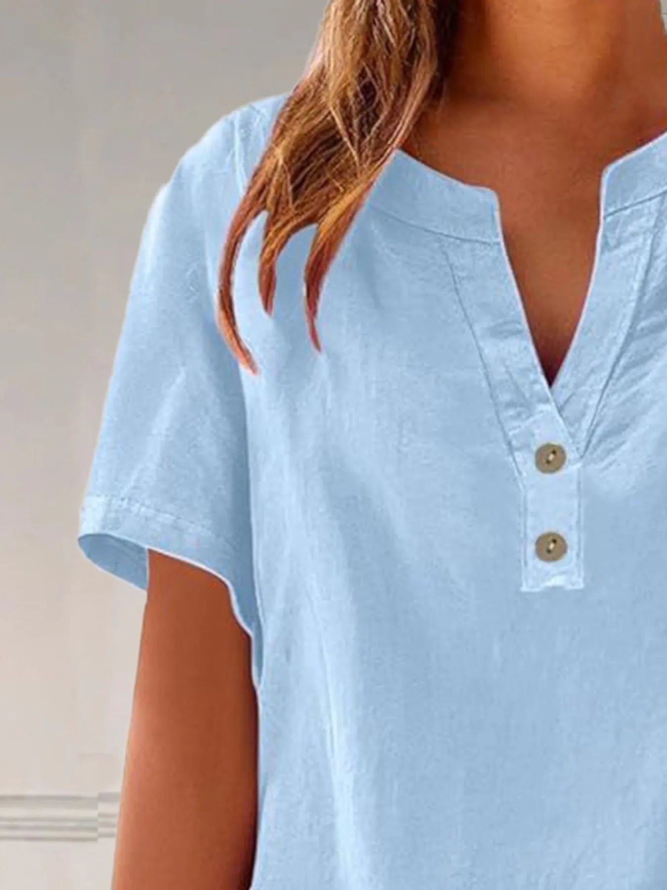 Full Size Notched Short Sleeve Blouse Plus Size - Lookzlike