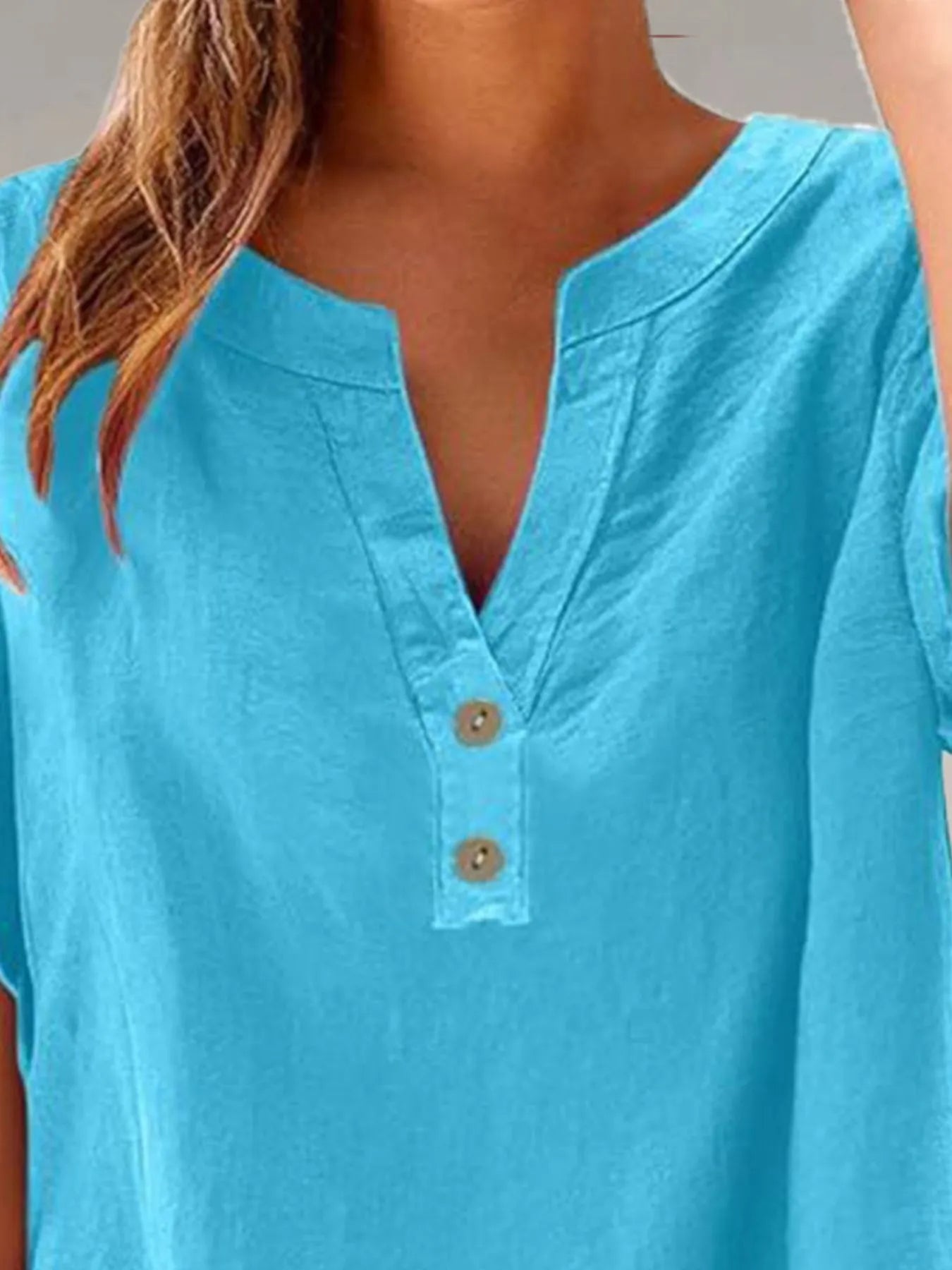 Full Size Notched Short Sleeve Blouse Plus Size - Lookzlike