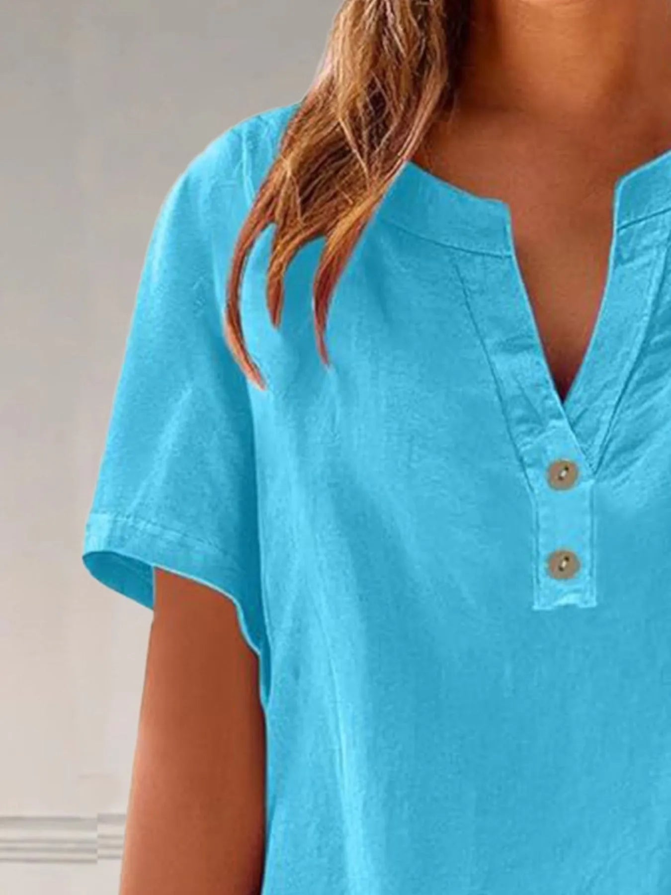 Full Size Notched Short Sleeve Blouse Plus Size - Lookzlike