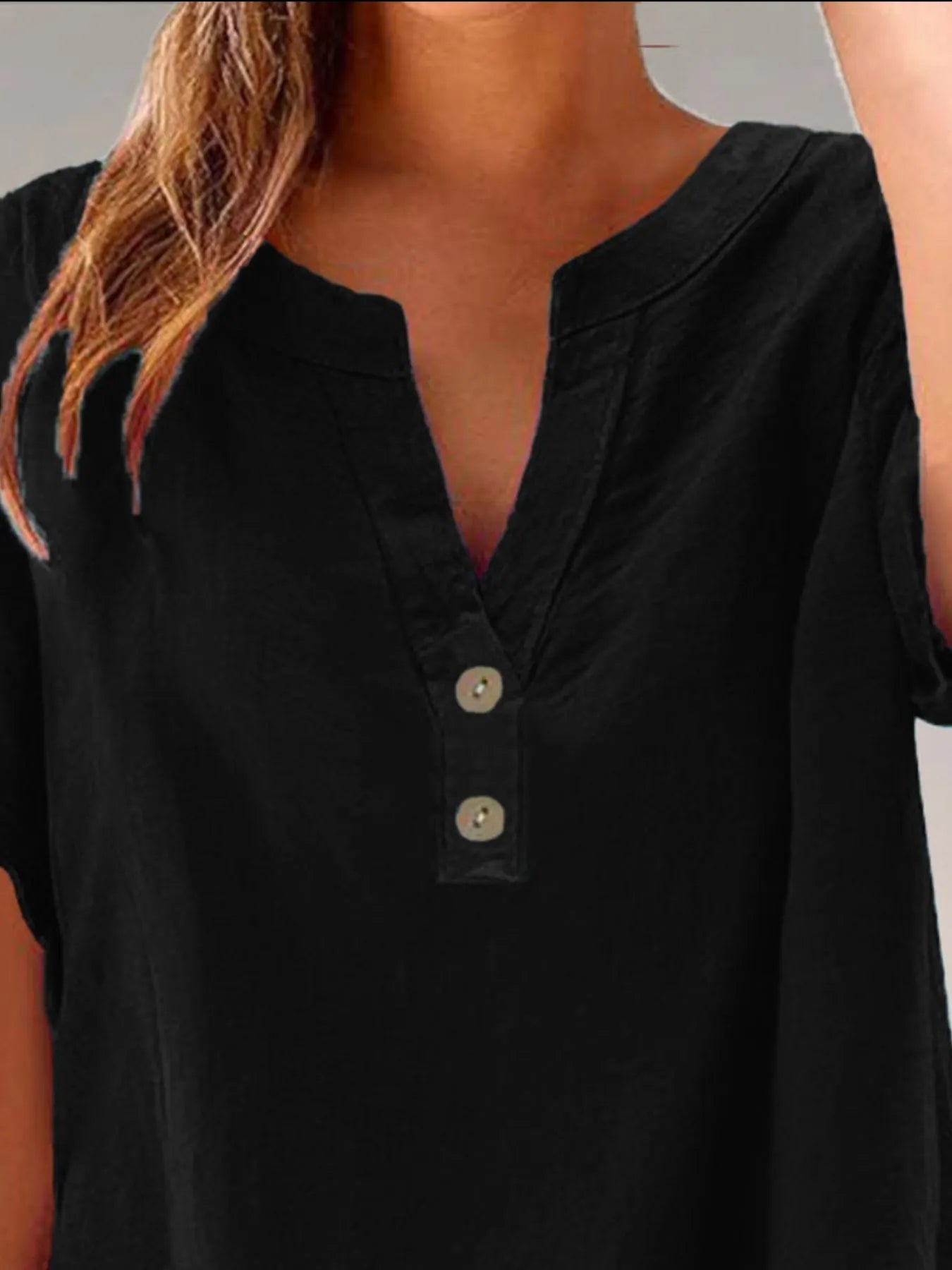 Full Size Notched Short Sleeve Blouse Plus Size - Lookzlike