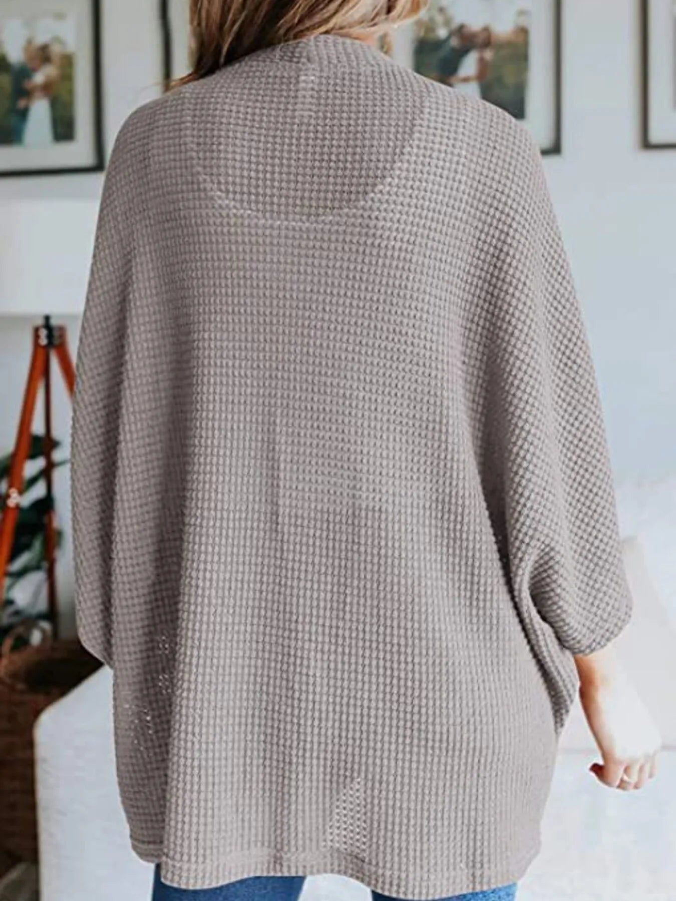 Full Size Open Front Waffle Knit Cardigan Plus Size - Lookzlike
