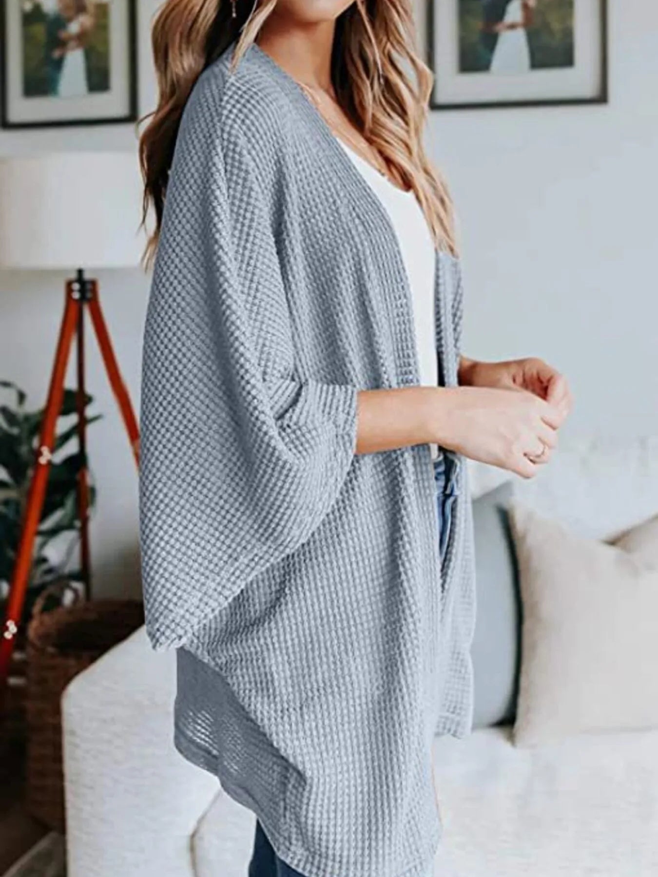 Full Size Open Front Waffle Knit Cardigan Plus Size - Lookzlike