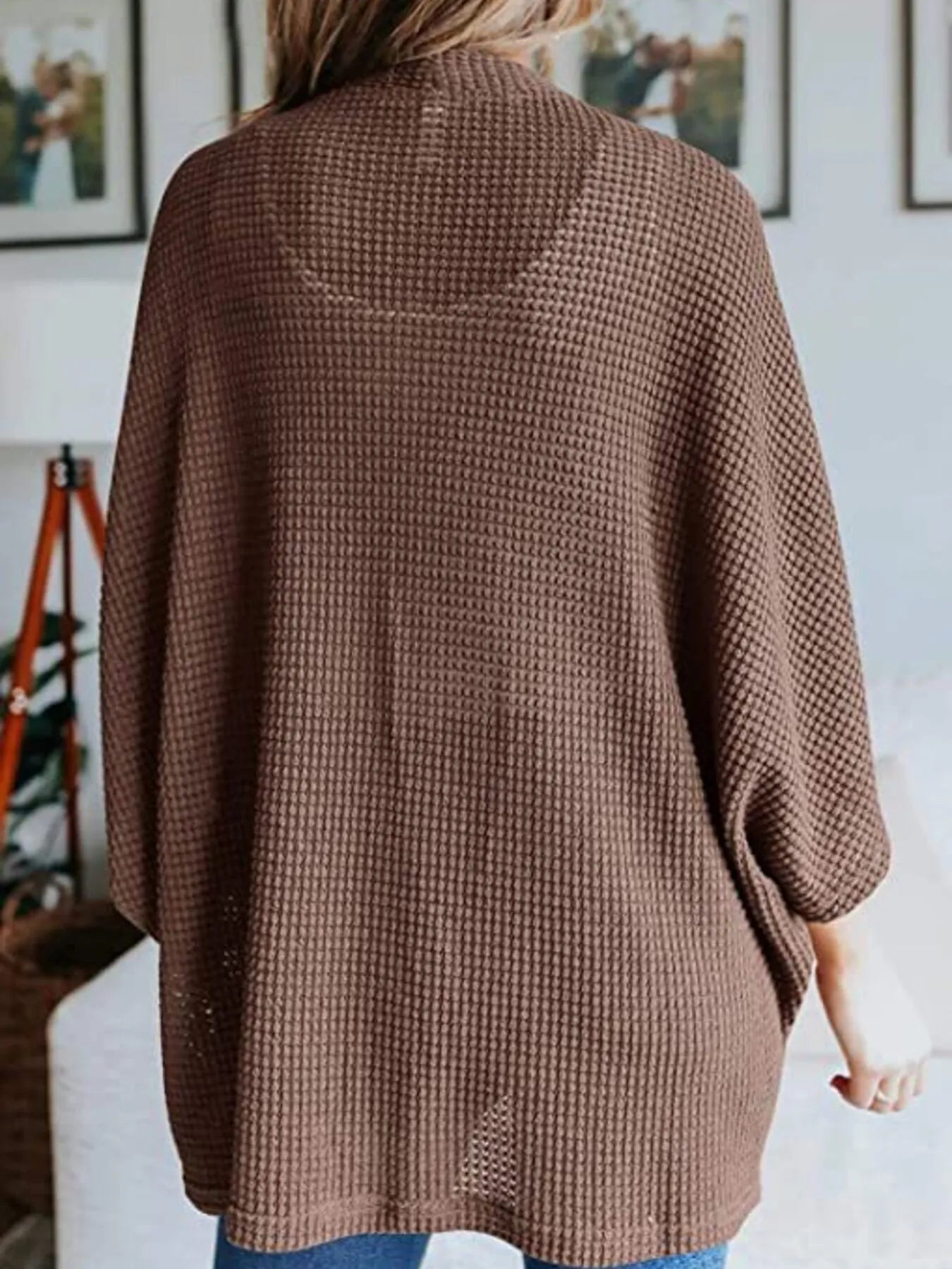 Full Size Open Front Waffle Knit Cardigan Plus Size - Lookzlike