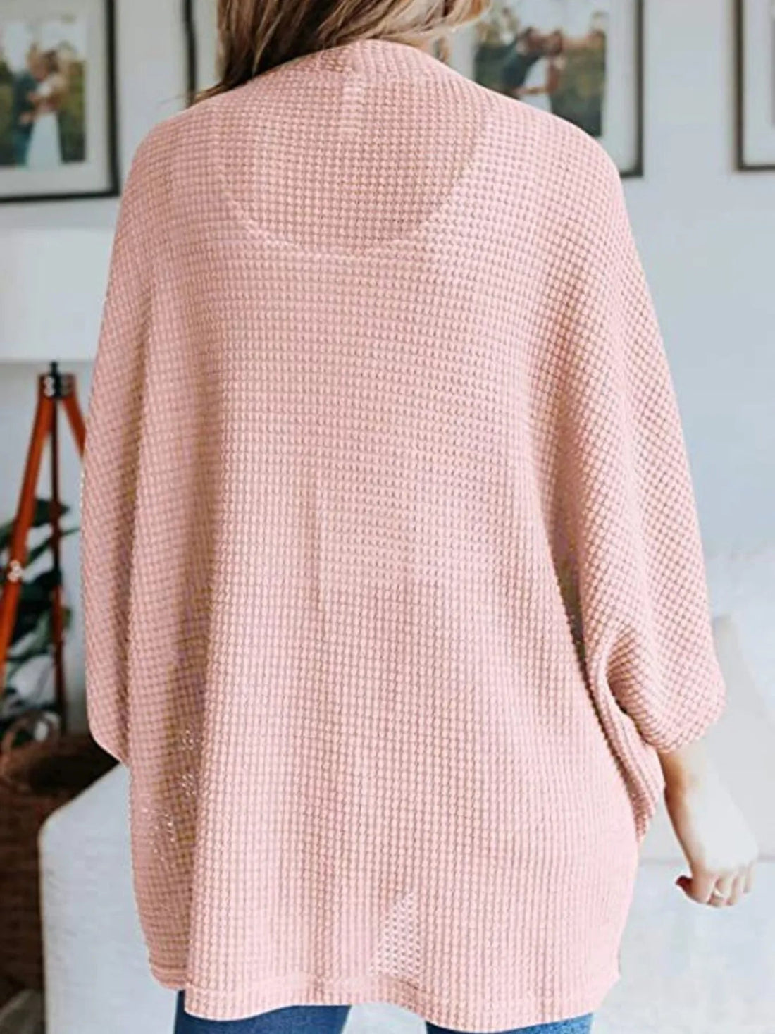 Full Size Open Front Waffle Knit Cardigan Plus Size - Lookzlike