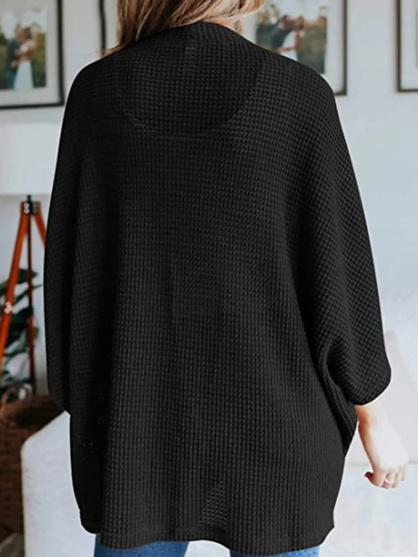 Full Size Open Front Waffle Knit Cardigan Plus Size - Lookzlike