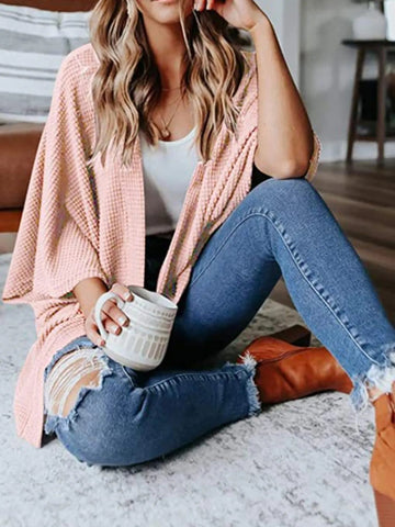 Full Size Open Front Waffle Knit Cardigan Plus Size - Lookzlike