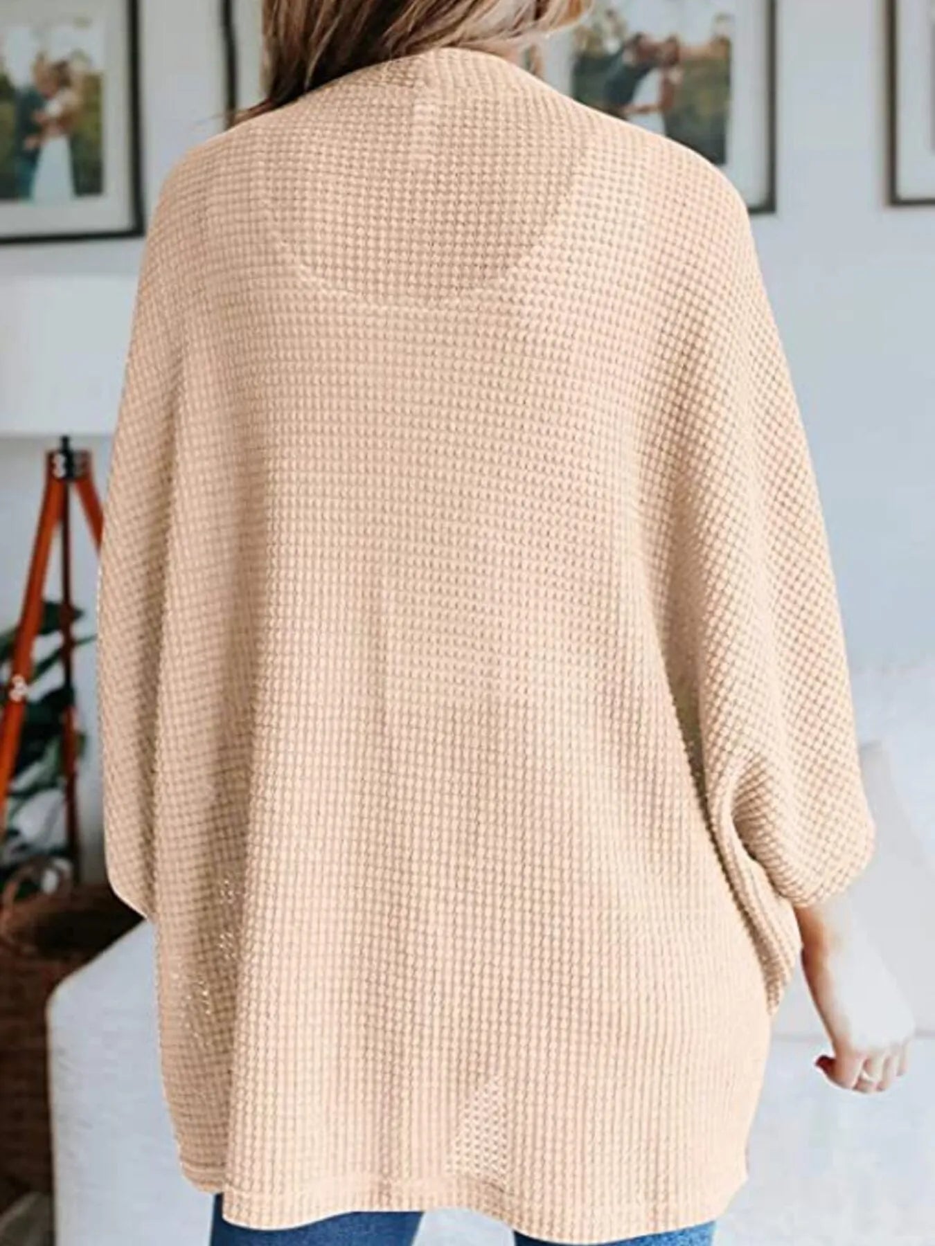 Full Size Open Front Waffle Knit Cardigan Plus Size - Lookzlike