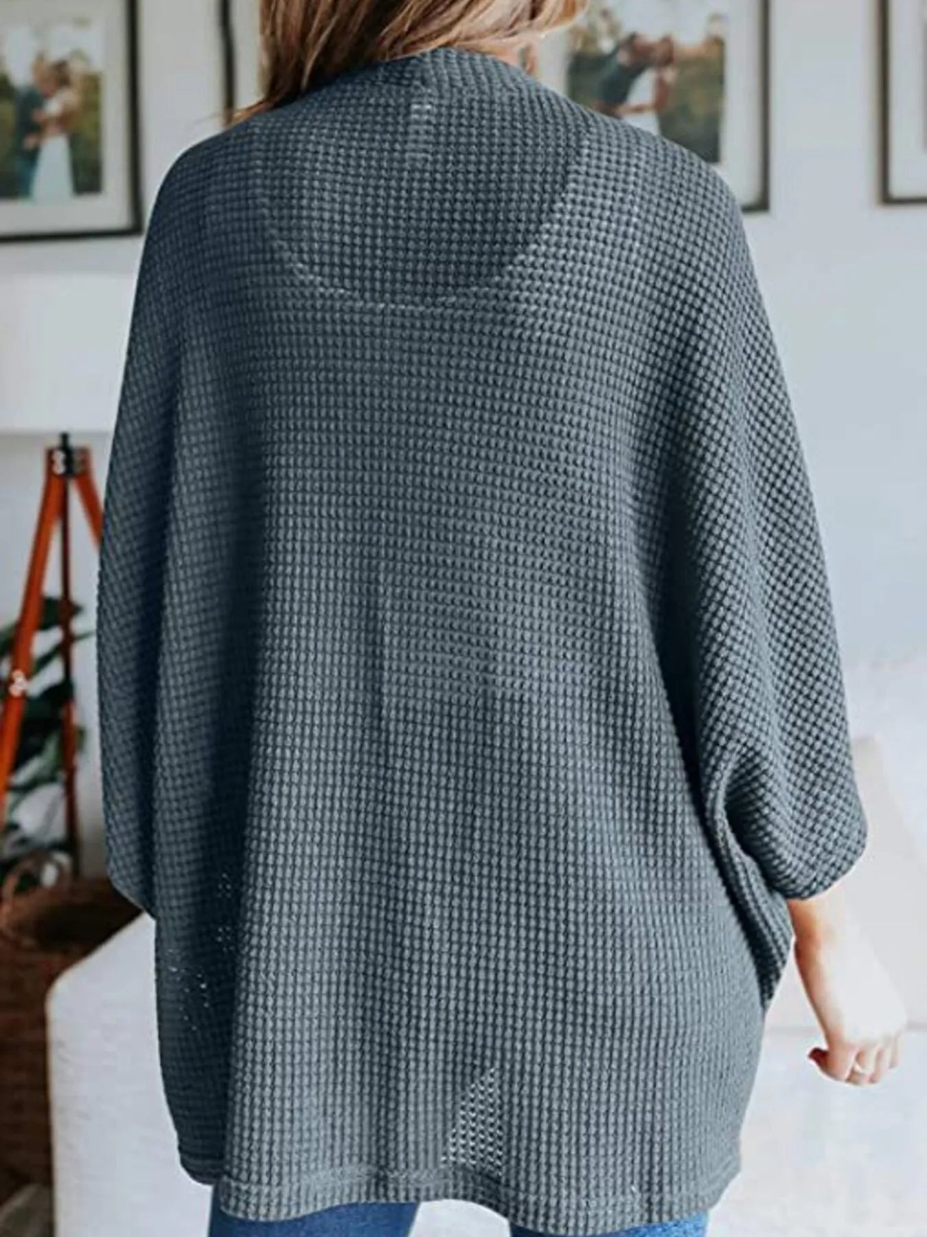 Full Size Open Front Waffle Knit Cardigan Plus Size - Lookzlike
